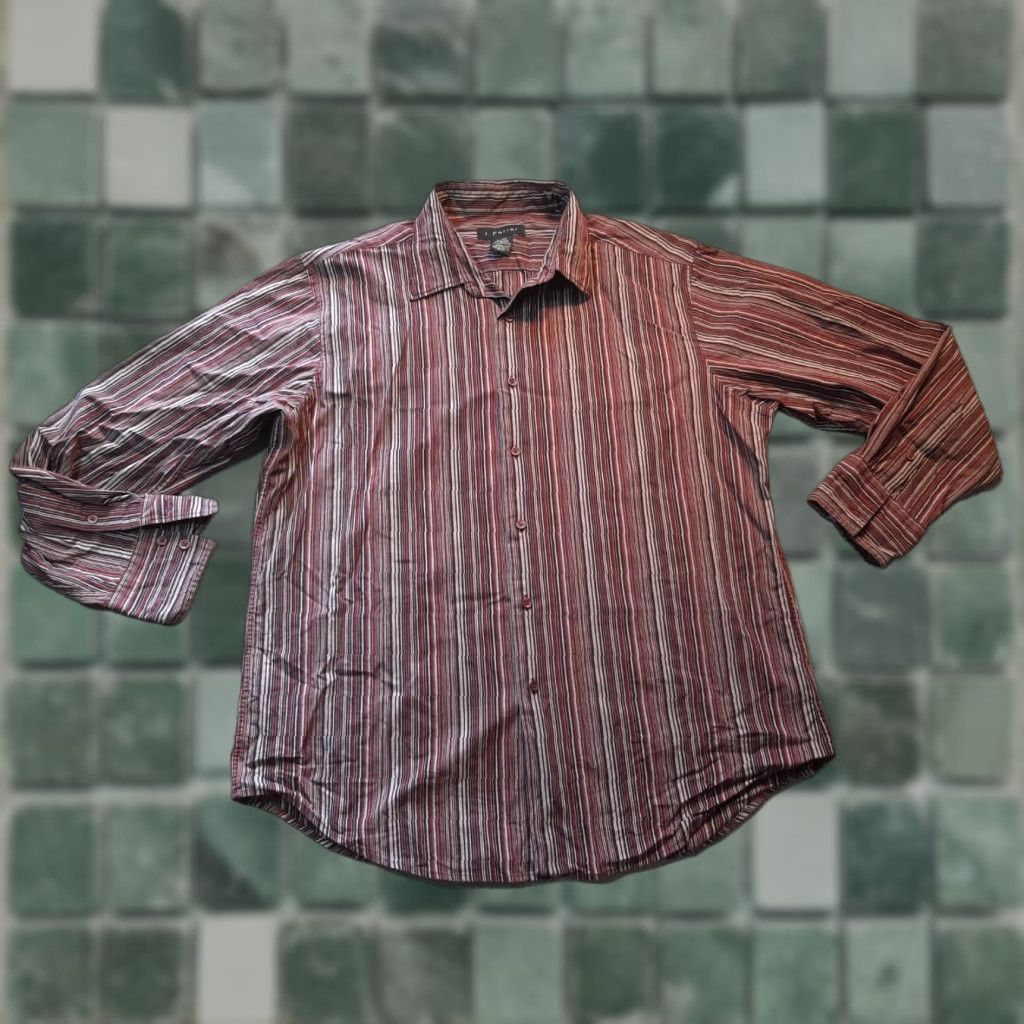 Vintage J. Ferrar Long Sleeve Shirt Mens Button-Down Striped Red XL 17-17 1/2 Regular Size Mens Size US XL / EU 56 / 4 - 1 Thumbnail