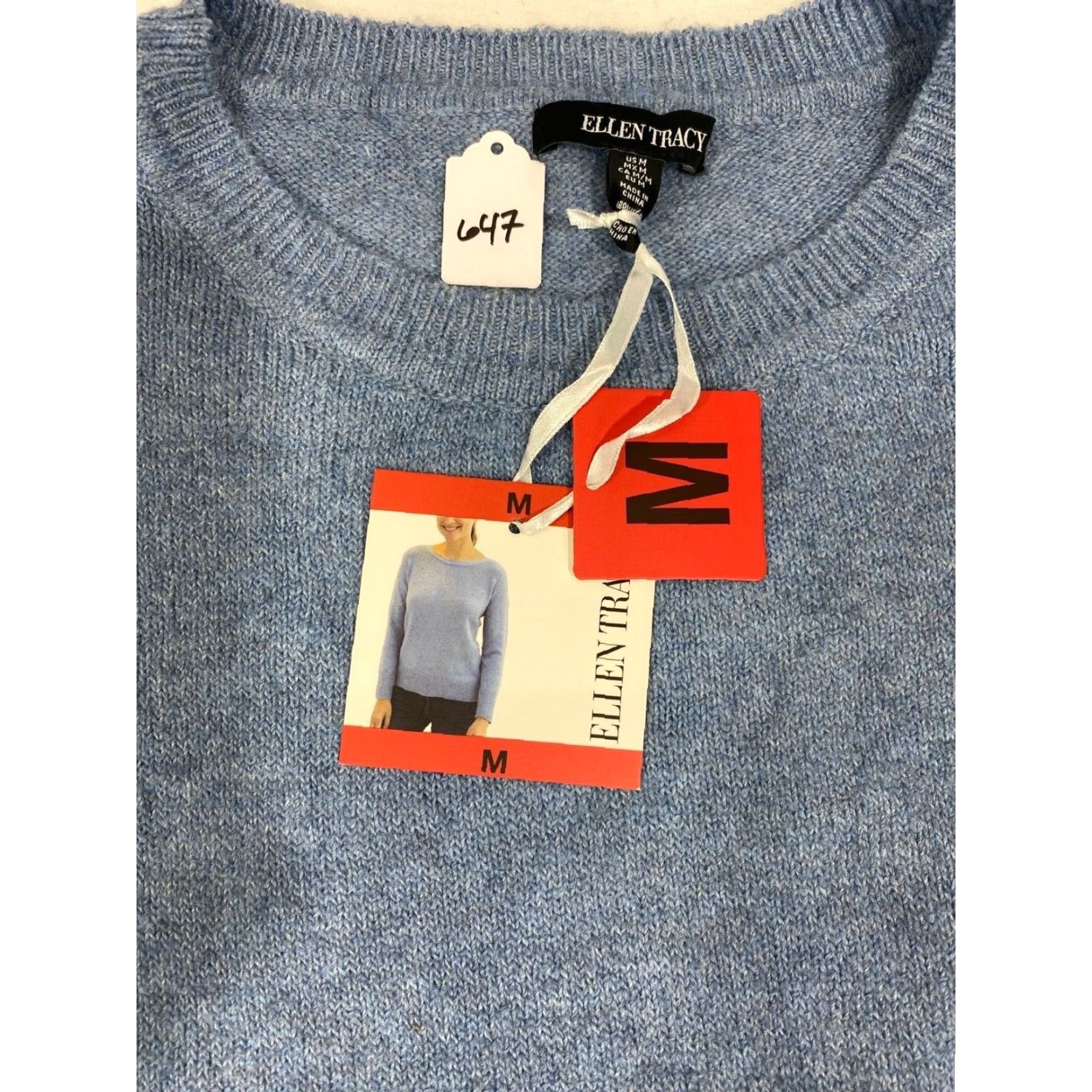 Ellen Tracy NWT Ellen Tracy Blue Round Neck Pullover Sweater Size M Womens Cable-Knit Polyester Blend Long Sleeve Size M / US 6-8 / IT 42-44 - 3 Thumbnail