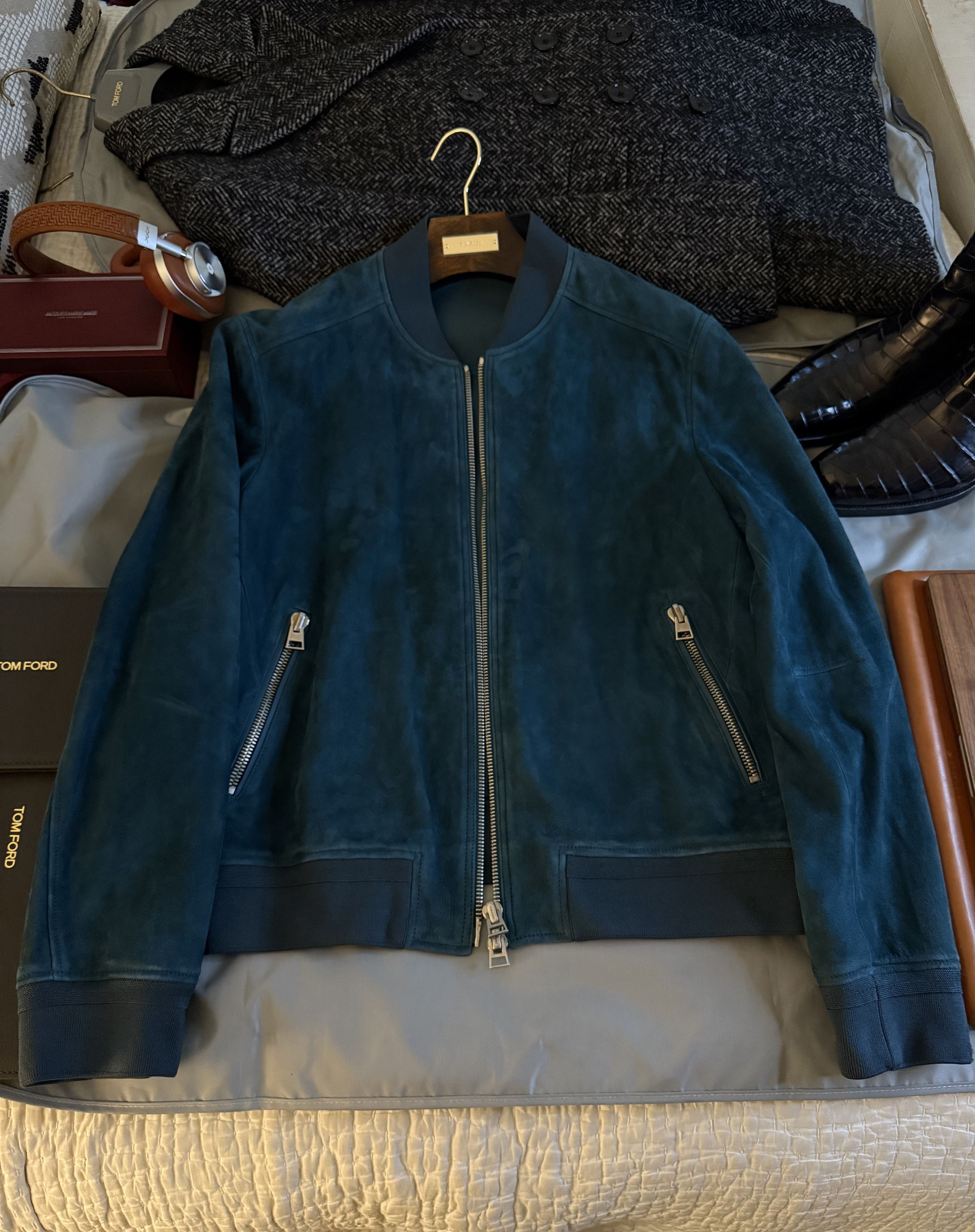 Tom Ford Coveted Rare $7,600 w/tax Cerulean Suede Bomber Jacket Size US XL / EU 56 / 4 - 15 Thumbnail