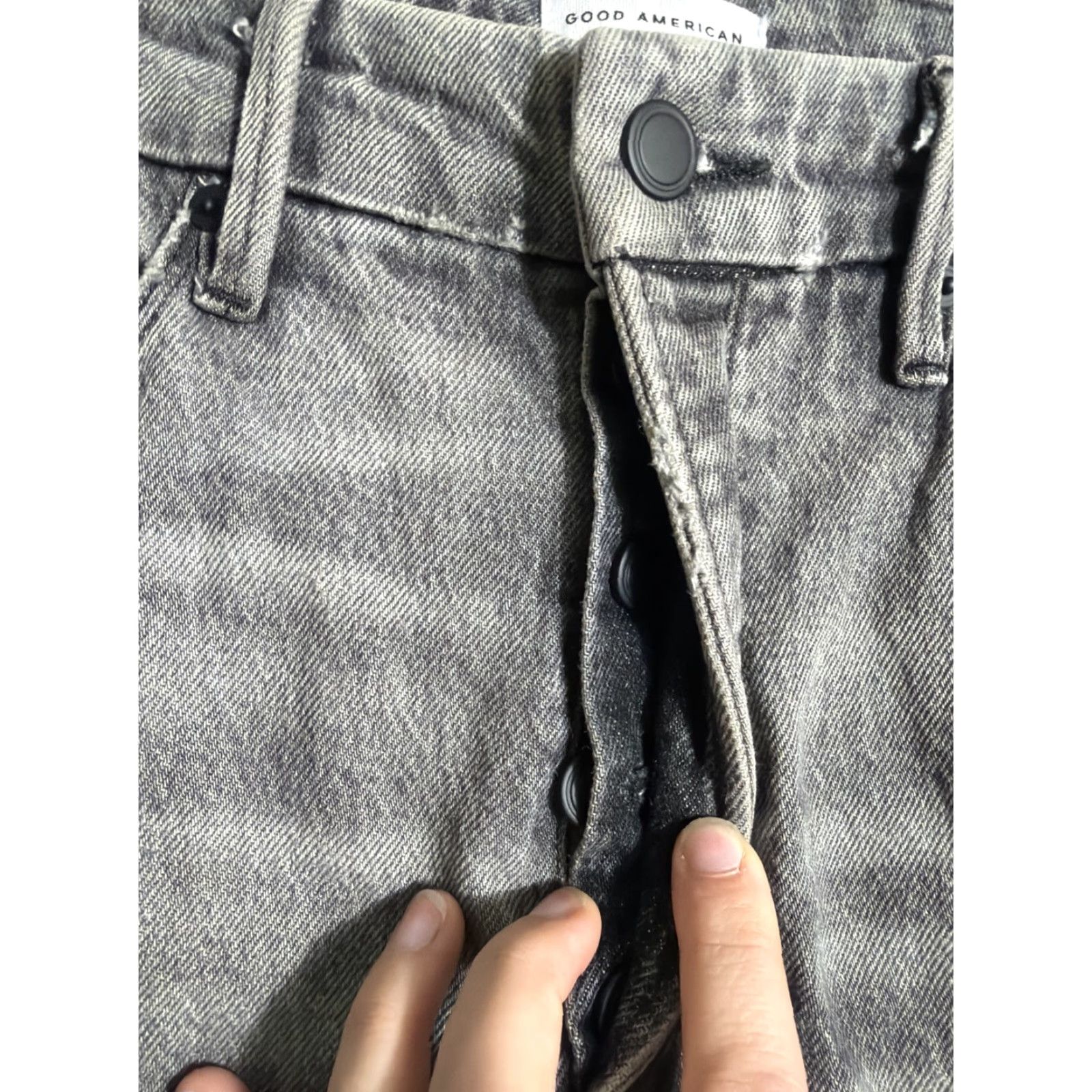 Good American Good American Jeans Womens 12 Black Twisted Slit Straight Leg 31x32 Denim Cotton Stretch 5-Pocket High Rise Modern 90s City College Size 34" / US 12 / IT 48 - 6 Thumbnail