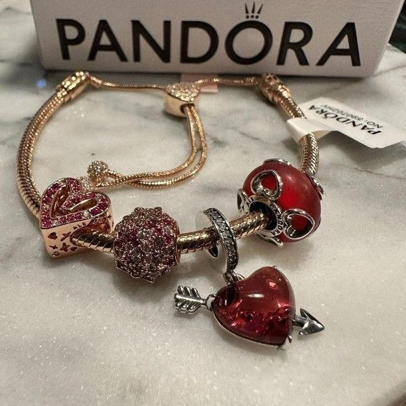 pandora Pandora Genuine ROSE GOLD SLIDER Chain Bracelet, Love & Hear Size ONE SIZE - 2 Thumbnail