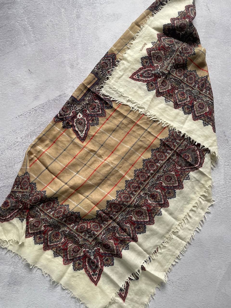Burberry Burberrys Scarf Head Wrap Silk/Wool Paisley Checkered Size ONE SIZE - 7 Thumbnail