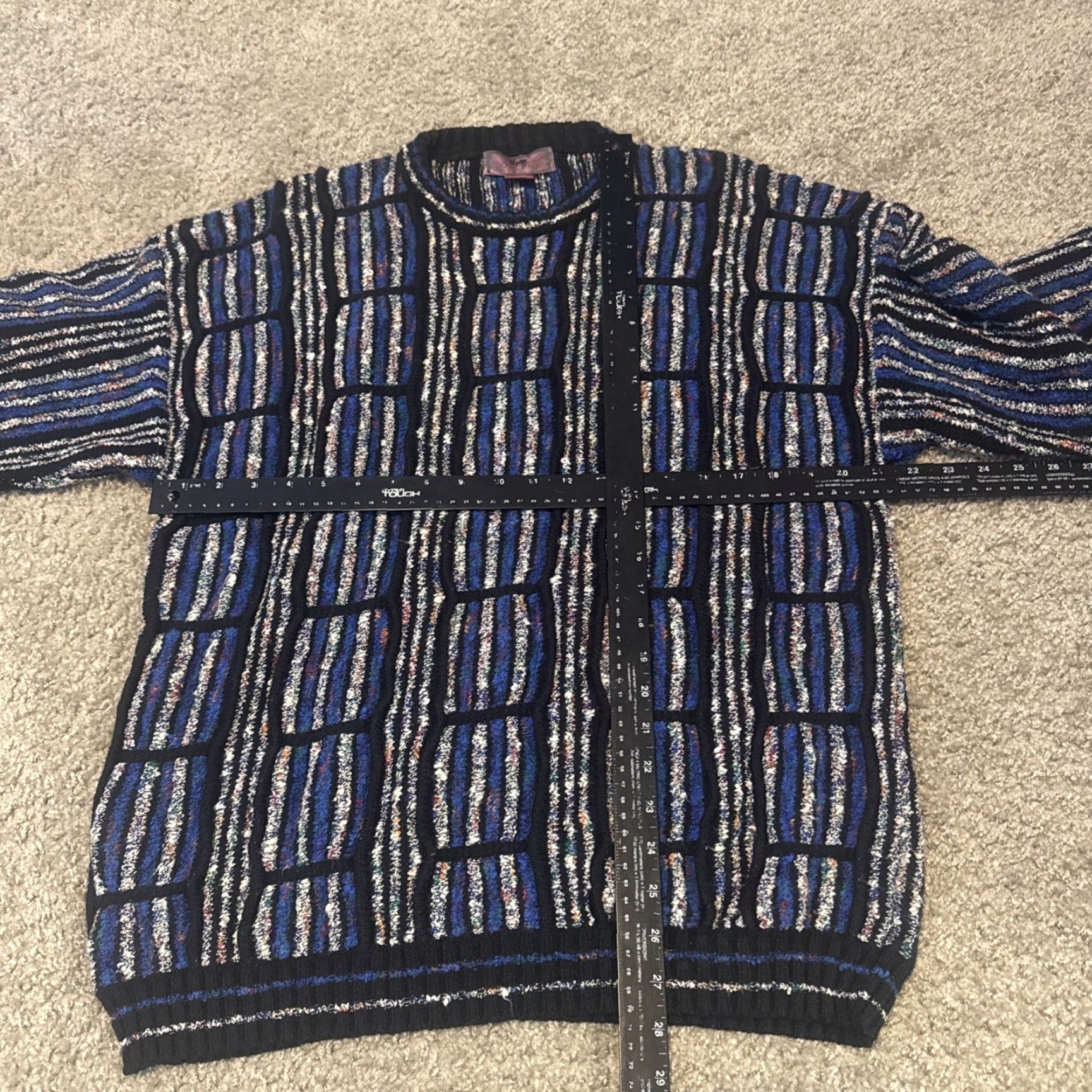 Vintage VINTAGE 80s Stripe Pattern Acrylic Knit Sweater Blue Black Large Concrete Mix Size US L / EU 52-54 / 3 - 5 Thumbnail