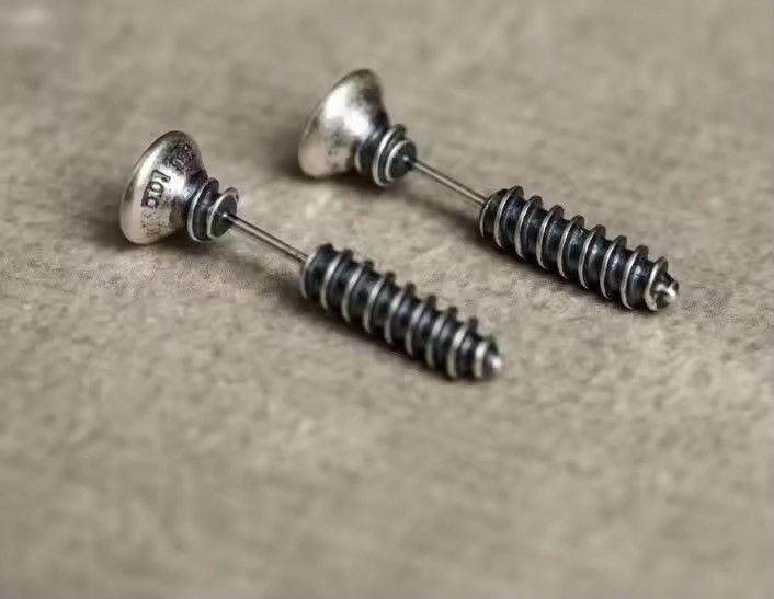 Sterling Silver 925 Sterling Silver Punk Hiphop Style Screw Stud Earrings Size ONE SIZE - 2 Thumbnail