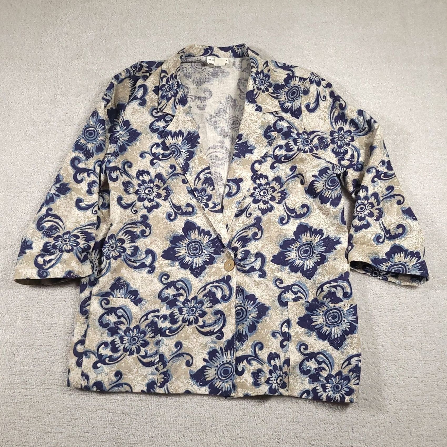 Vintage VINTAGE Alice Stuart Blazer Womens Large Boxy Jacket Blue Floral Pattern Casual Size L / US 10 / IT 46 - 2 Thumbnail