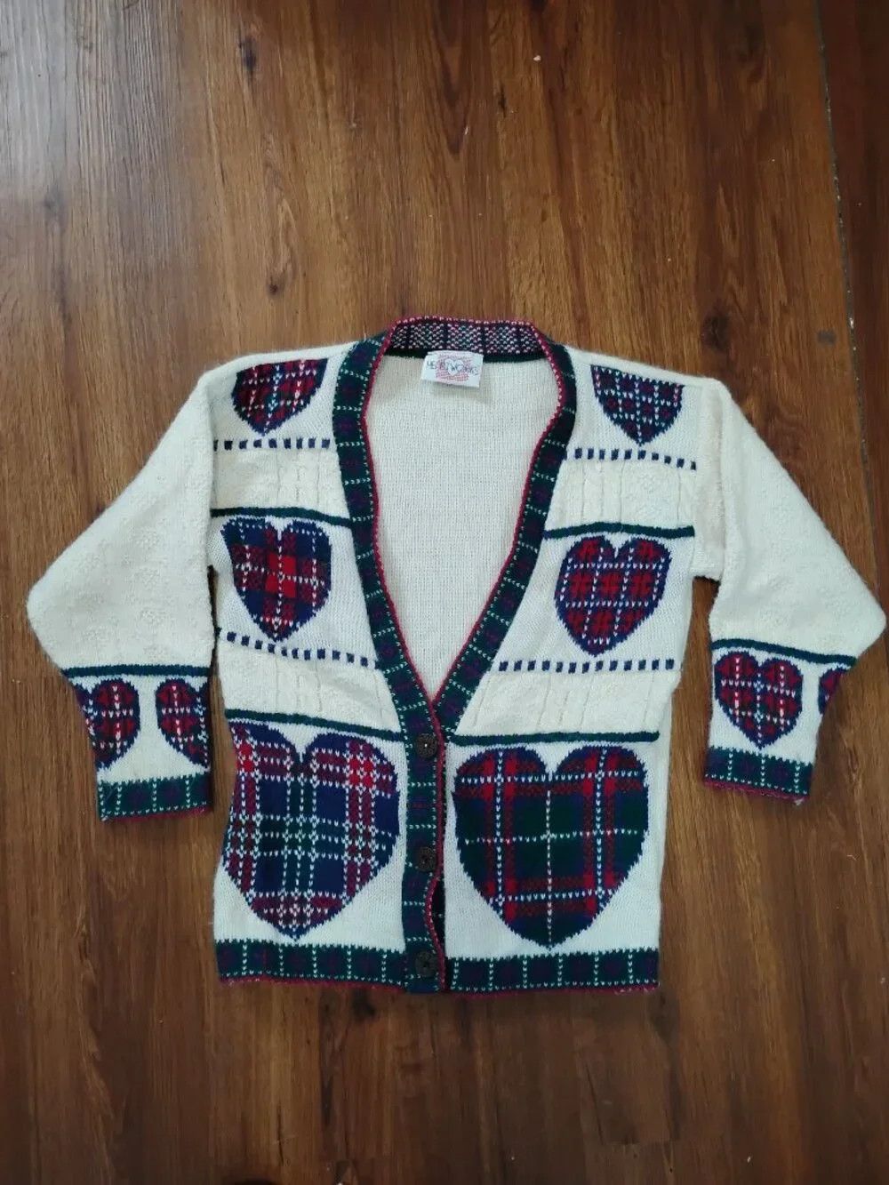 Other Vintage Heartworks Plaid Hearts Cardigan Sweater Size S / US 4 / IT 40 - 2 Thumbnail