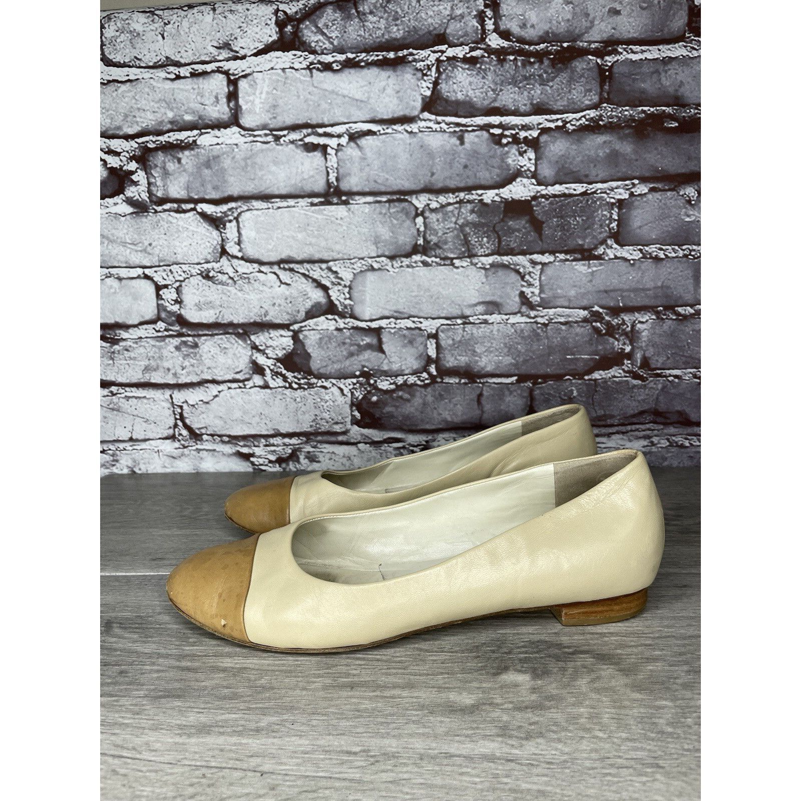 Carel Paris CAREL PARIS Ivory Leather Tan Brown Cap Toe Ballet Flats Wom Size US 9 / IT 39 - 10 Thumbnail