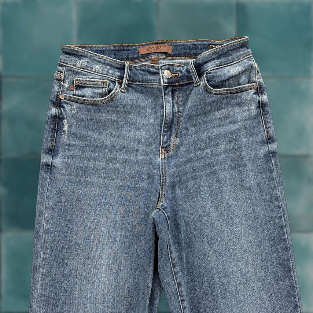 Vintage Judy Blue Jeans Womens 29 Straight High Rise Distressed Fringe Denim Blue 5-Pocket Comfort Stretch Mens? Women? Size 29" - 1 Thumbnail