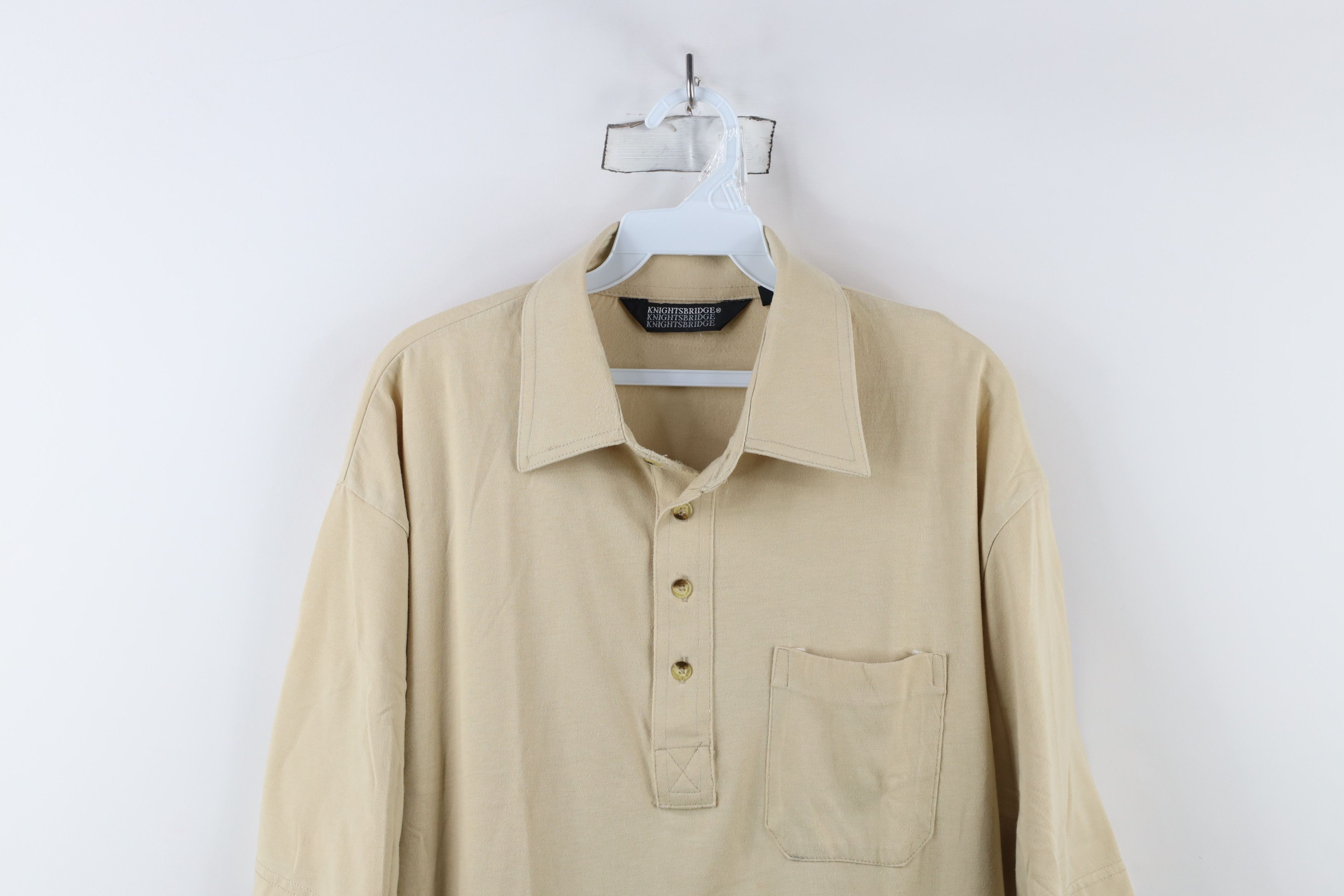 Vintage Vintage 90s Streetwear Blank Baggy Fit Knit Polo Shirt Beige Size US M / EU 48-50 / 2 - 2 Thumbnail