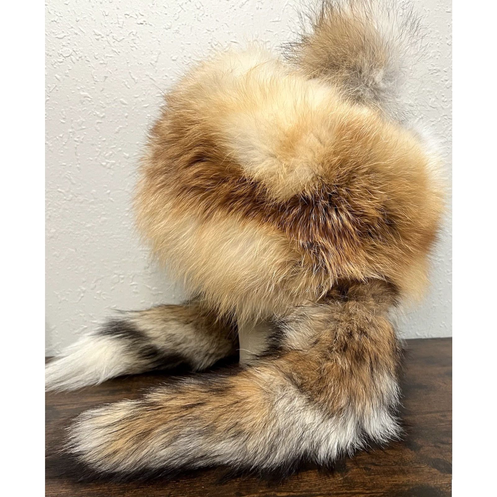 Vintage Sod Fur Trapper Hat Ushanka Style Double Tail Ears Red fox OS Unisex Adults Winter Fur Ear Flap Vintage Retro Mongolian Holiday Casual Travel Size ONE SIZE - 4 Thumbnail