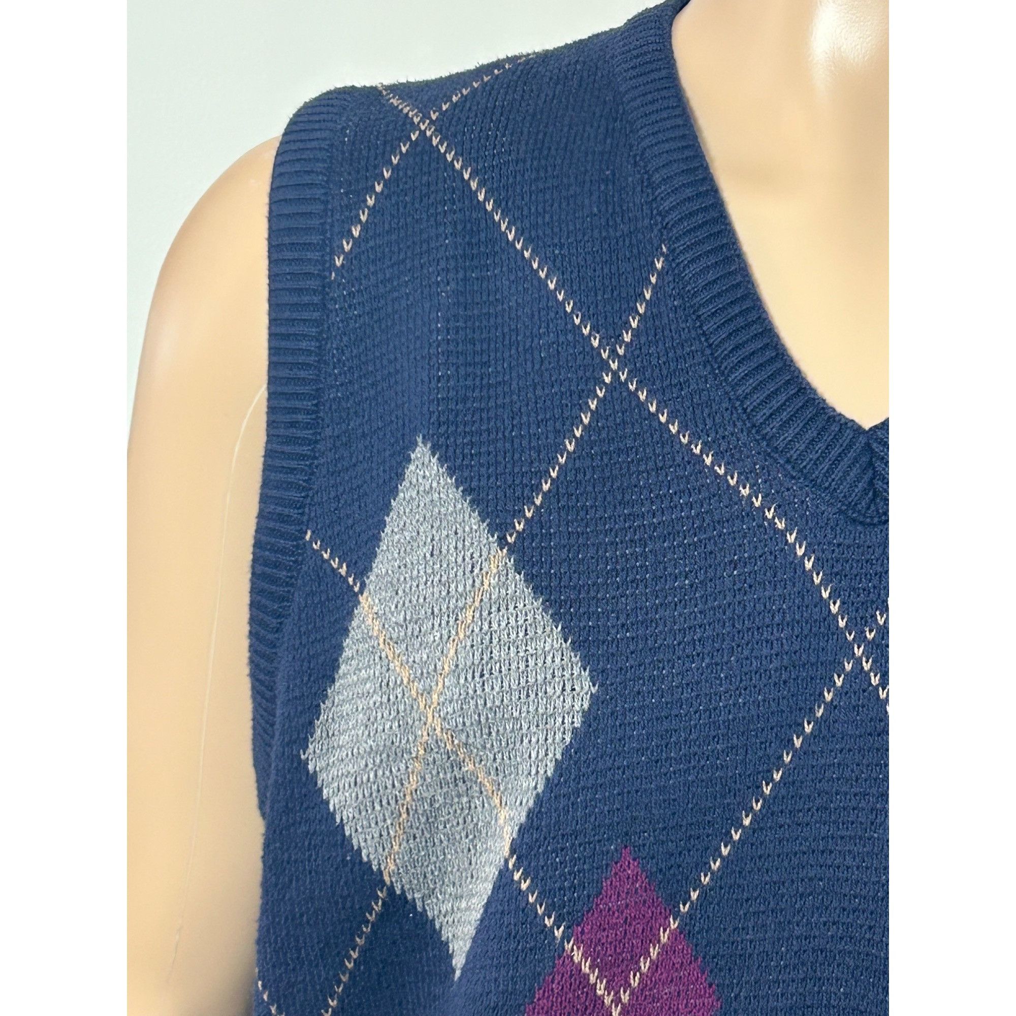 Other Isle Of Cotton Men’s Vintage Vest L Navy Multi Diamond Patte Size US L / EU 52-54 / 3 - 3 Thumbnail