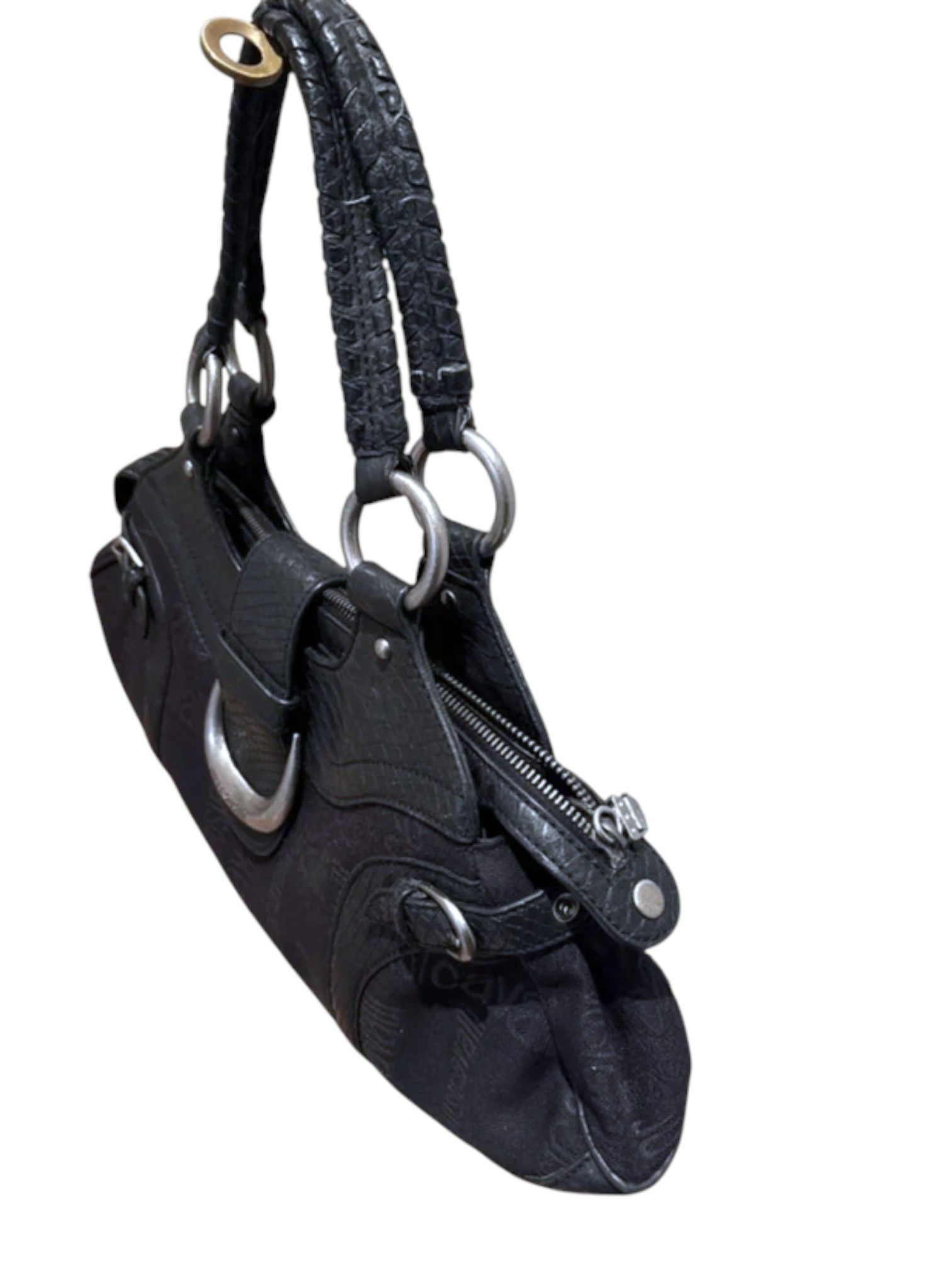Just Cavalli Just Cavalli Black Monogram Canvas & Python Hobo Bag c.2000s Size ONE SIZE - 3 Thumbnail