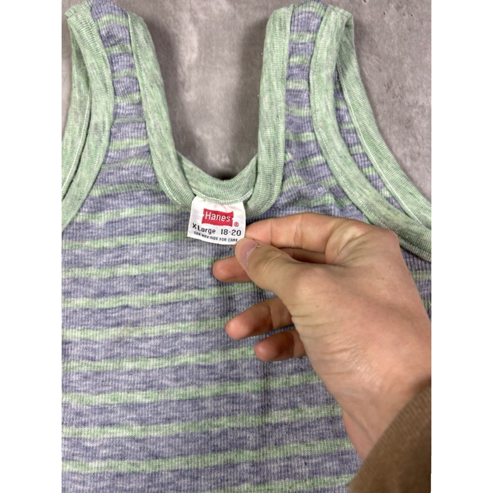 Hanes VINTAGE Hanes Striped Tank Top Shirt Womens S Blue 70s Casual Tank Sleeveless Round Neck/ Breathable Knit Polyester Size S / US 4 / IT 40 - 3 Thumbnail
