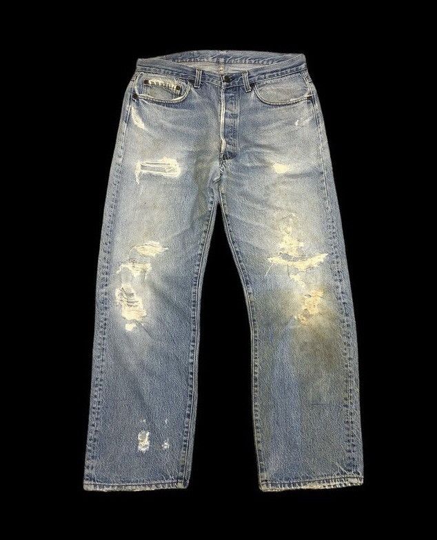 Levi's VTGE 80s Levis 501 DISTRESSED THRASHED DENIM Size US 31 - 1 Thumbnail