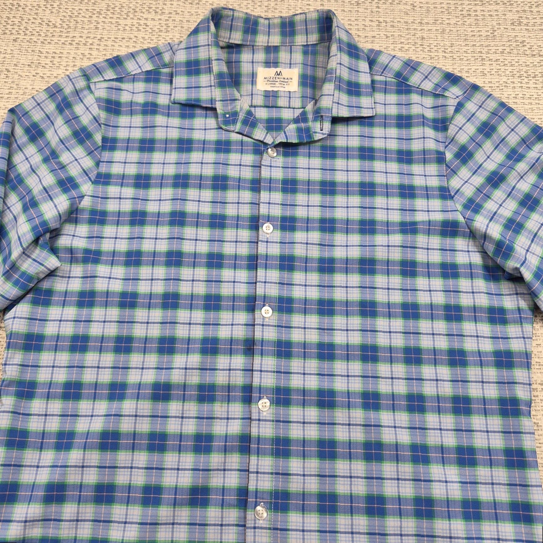 Mizzen+Main Mizzen+Main Button Up Shirt Mens XL Blue Plaid Trim Fit Dress Shirt Size 46R - 4 Thumbnail