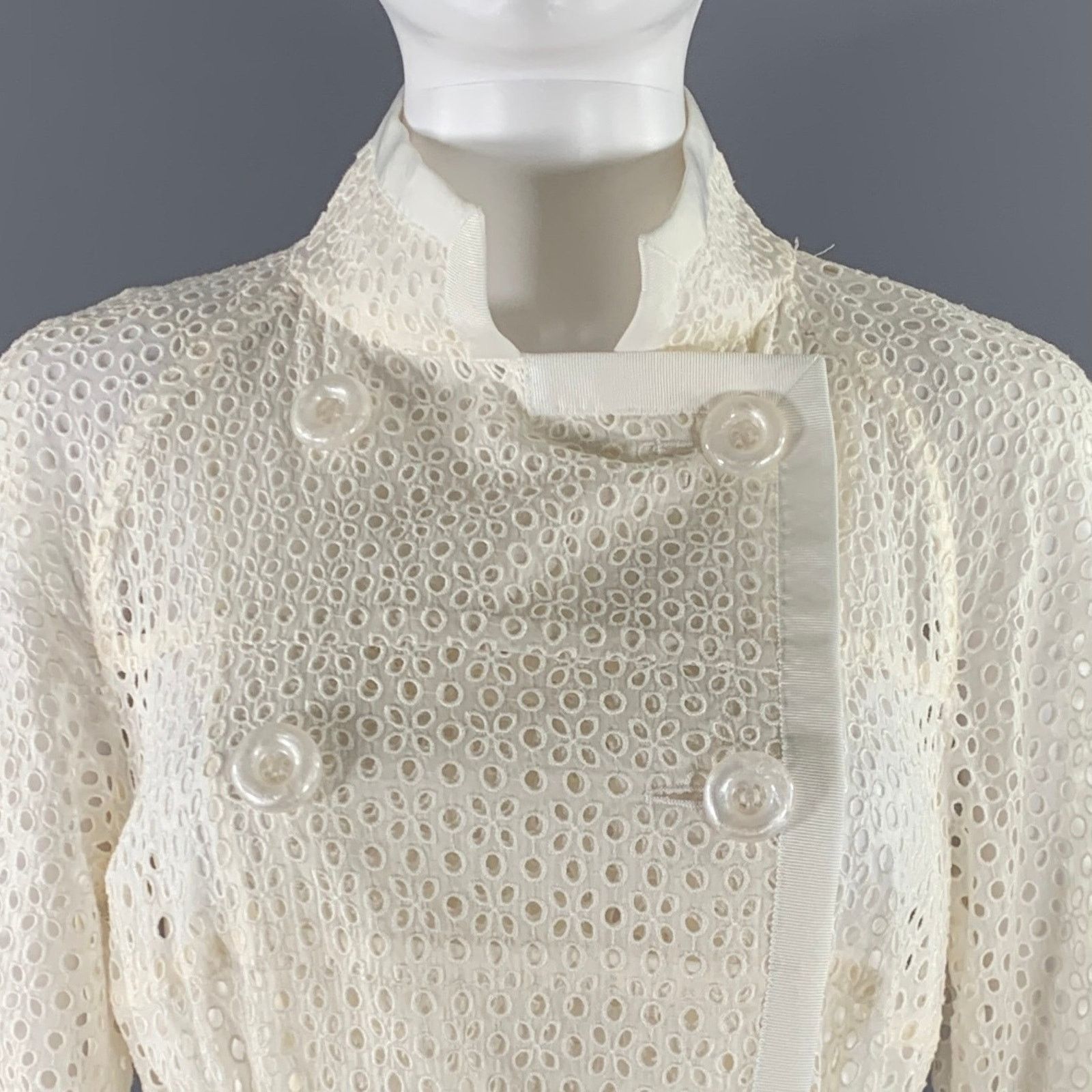 Sacai SACAI M Off White Beige Wool Blend Perforated Trench Coat Size M / US 6-8 / IT 42-44 - 2 Thumbnail