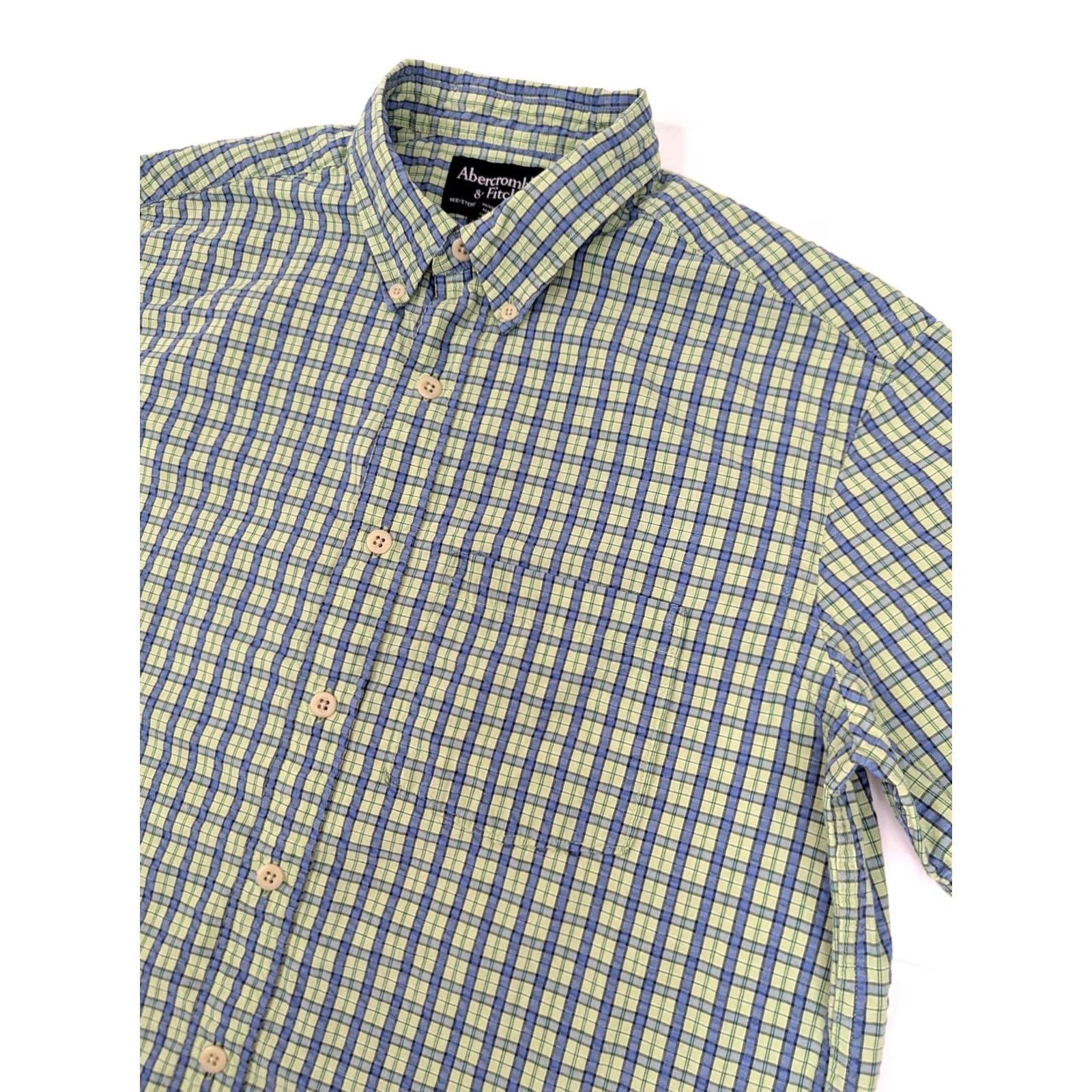 Abercrombie & Fitch Abercrombie & Fitch Button-Up Shirt Mens M Green Blue Plaid Seersucker Short Sleeve Casual Vintage: No Size US M / EU 48-50 / 2 - 2 Thumbnail