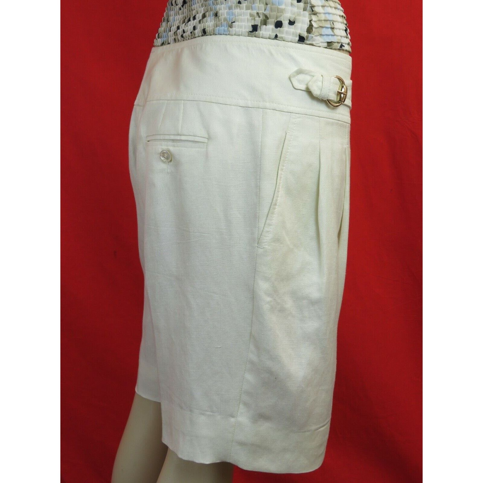 Gucci GUCCI OFF WHITE LINEN BELTED GOLD 2 X BUCKLE SHORTS 38 IT Size 30" / US 8 / IT 44 - 3 Thumbnail