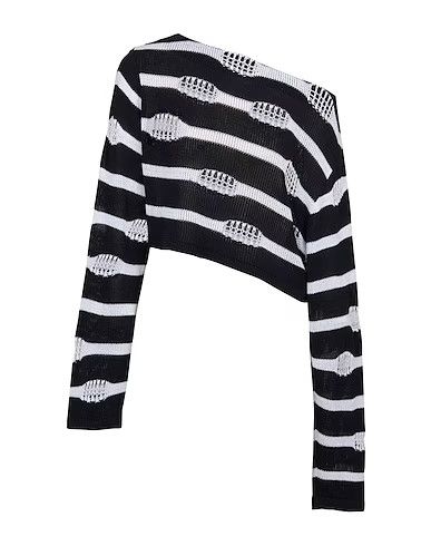 o1srvl11e1123 Striped Crop Top in Black White
