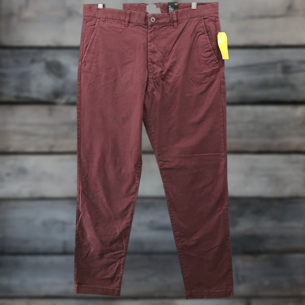 H&M VINTAGE H&M Slim Fit Chino Pants Men 38x34 Burgundy Red Stretch Flat Front Canvas Casual Workwear Size US 38 / EU 54 - 1 Thumbnail