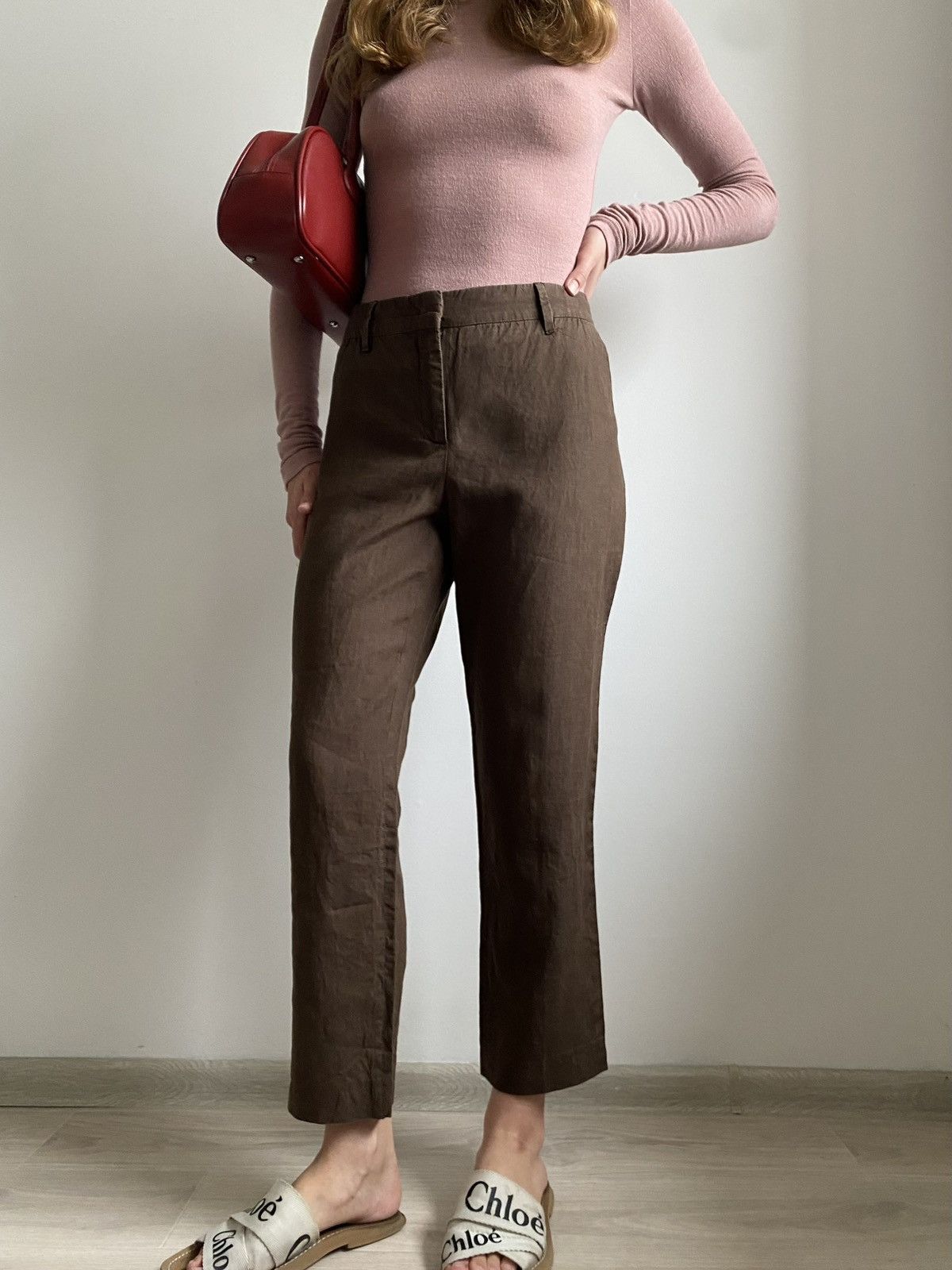 Prada PRADA WOMEN CROPPED PANTS BROWN LINEN FLAT FRONT IT 46 XL Size 32" / US 10 / IT 46 - 5 Thumbnail