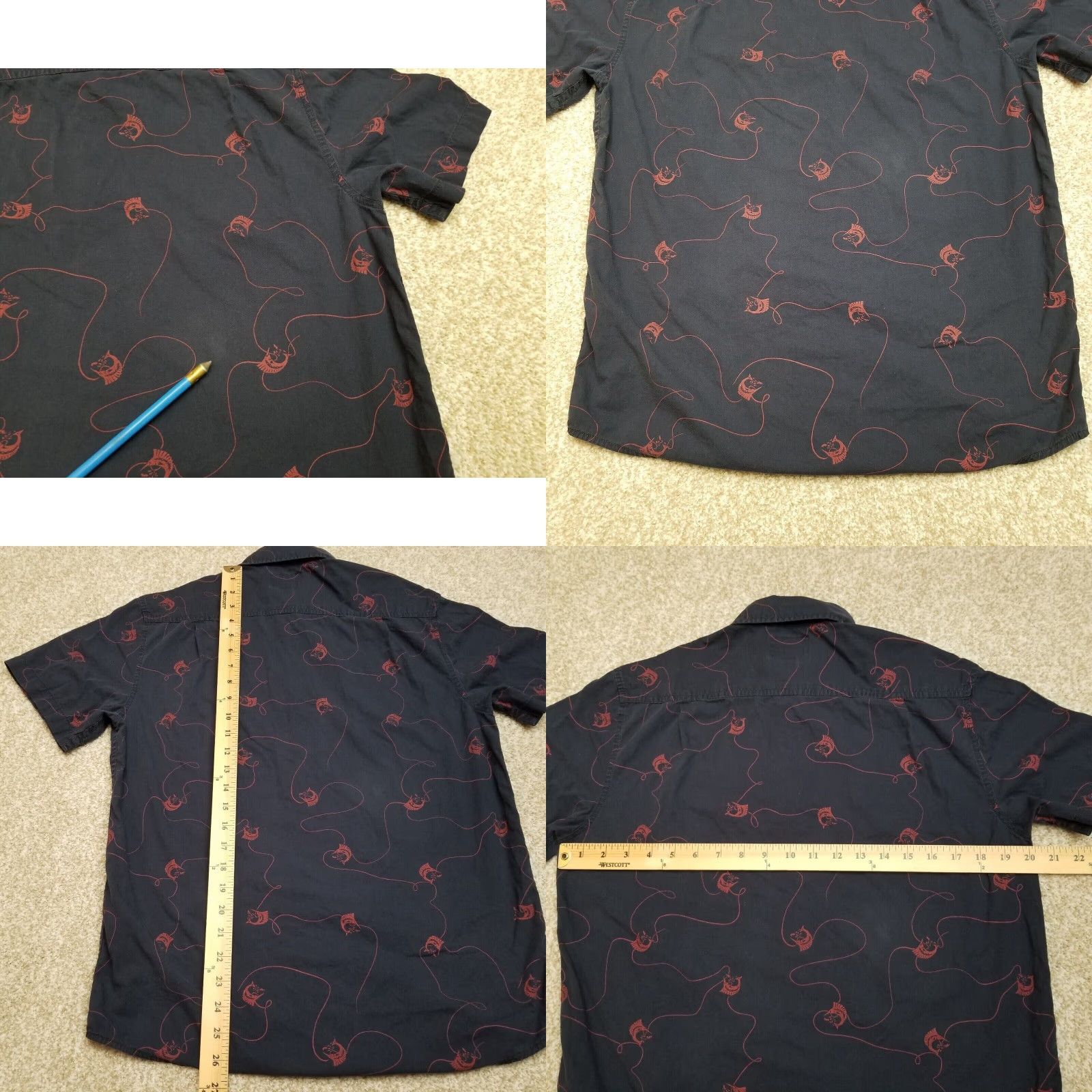 Vintage Retrofit Shirt Mens Small Blue Saltwater Fishing Print Short Sleeve 100% Cotton Shirt Casual With Pockets UV Protection Size US S / EU 44-46 / 1 - 8 Thumbnail