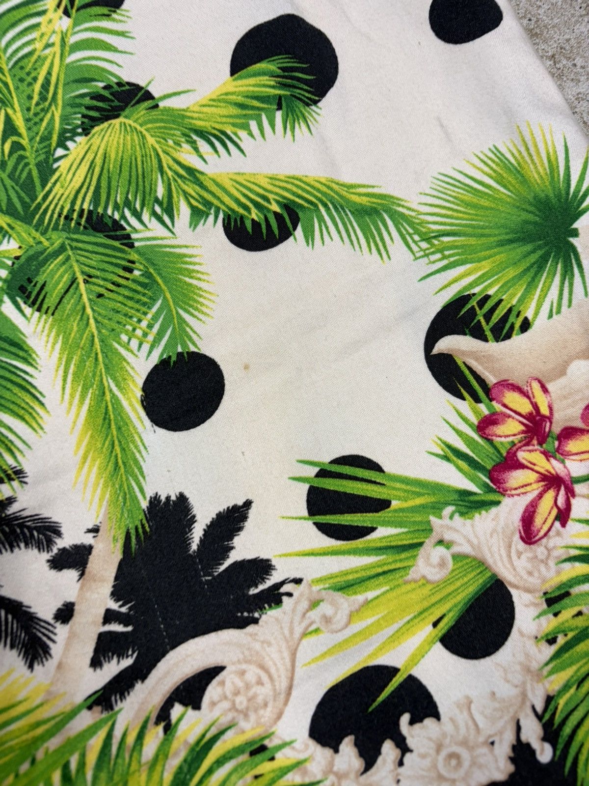 Versace 2000s Gianni Versace Floral Palms Polka Dot Print Skirt Size 33" - 5 Thumbnail