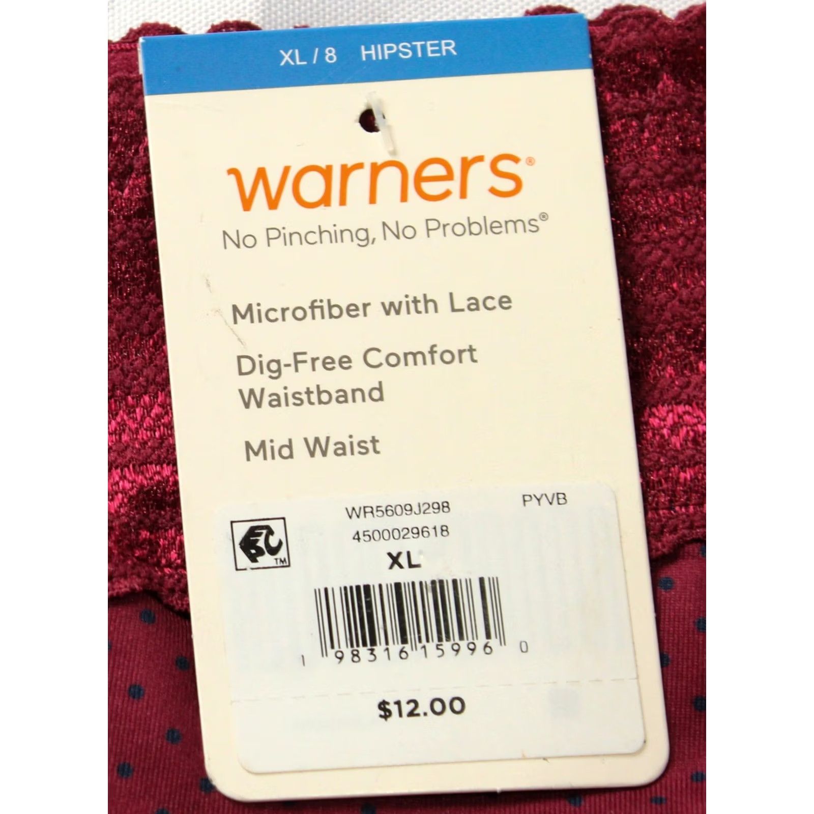 Vintage Warners Women's Microfiber Hipster With Lace Purple Fig Size XL ZG3 Size ONE SIZE - 3 Thumbnail