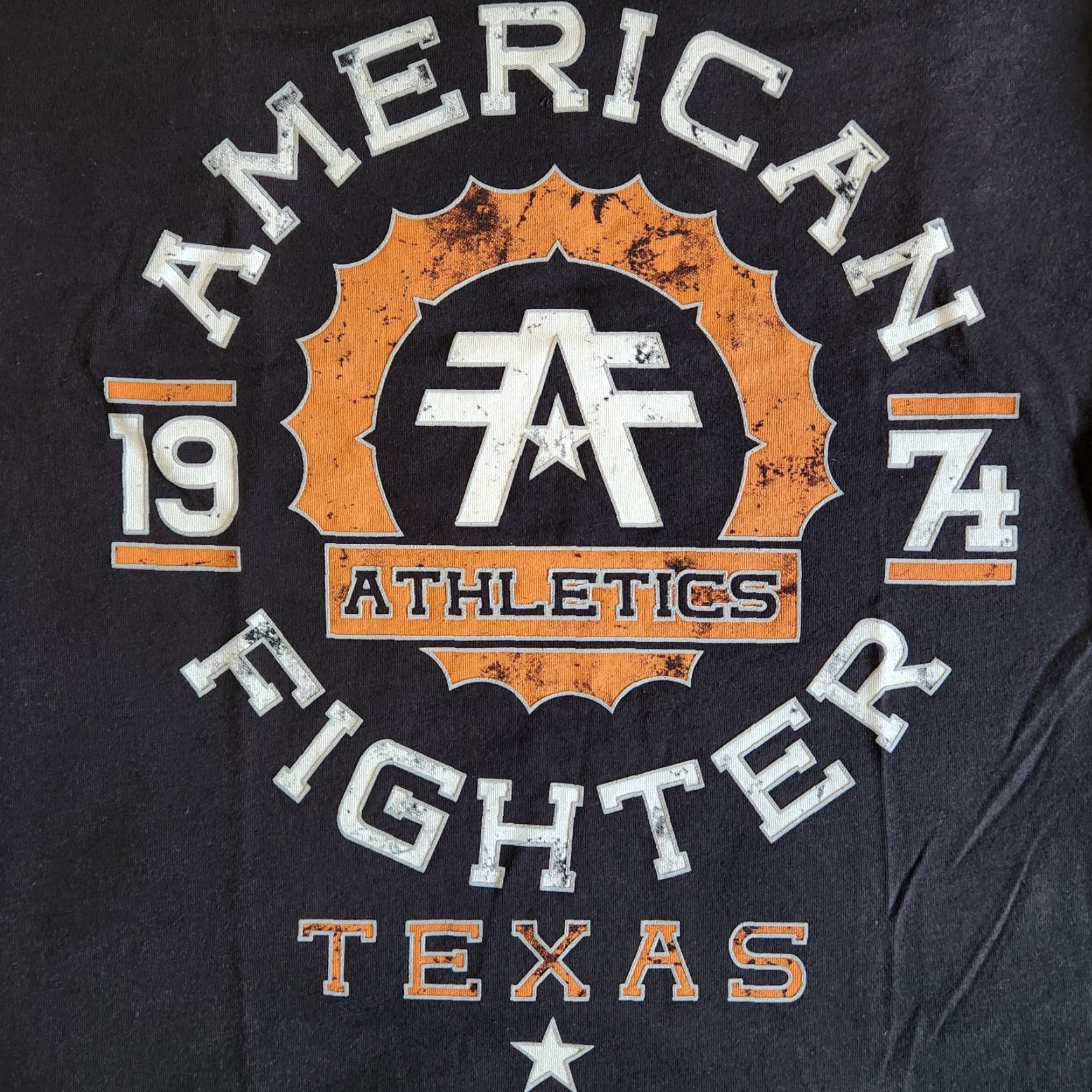 Vintage American Fighter Affliction Texas Rally Lrg Black Orange Raglan Graphic T-Shirt Size L / US 10 / IT 46 - 2 Thumbnail