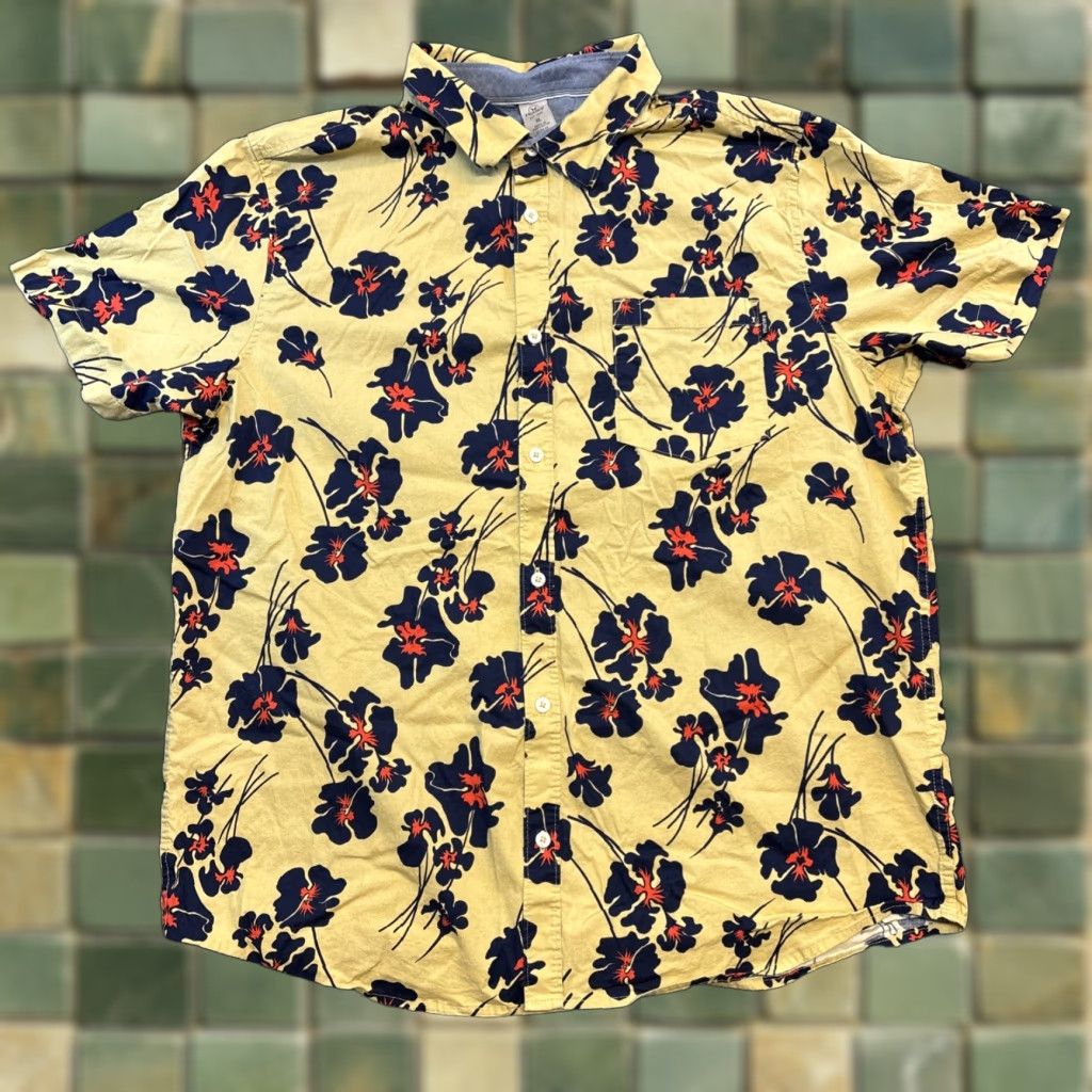 Hurley Hurley Button-Down Shirt Hawaiian Cotton Spandex Yellow Men XL Short Sleeve Shirt Size US XL / EU 56 / 4 - 1 Thumbnail