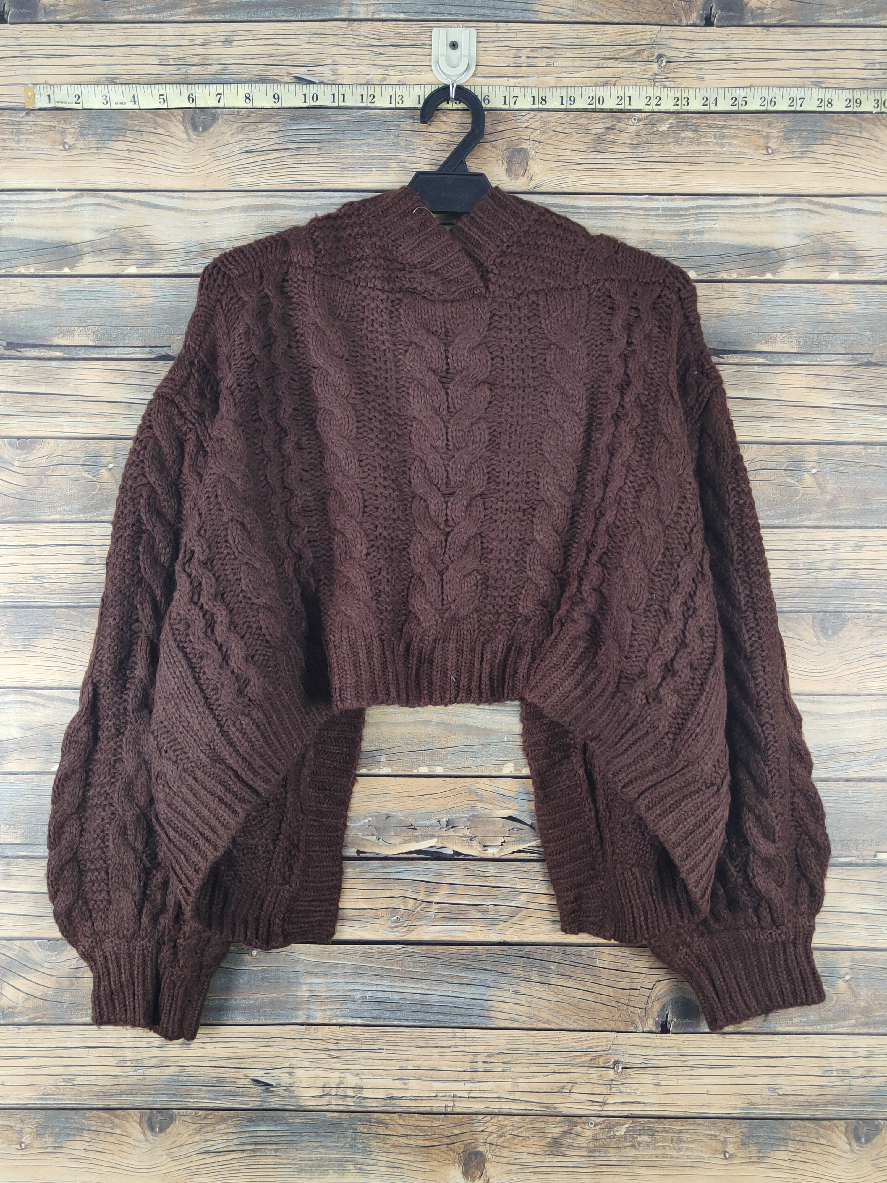 Aran Isles Knitwear Earth Music&Ecology Brown Knitwear Crop Tops Cardigan #W1743 Size L / US 10 / IT 46 - 7 Thumbnail