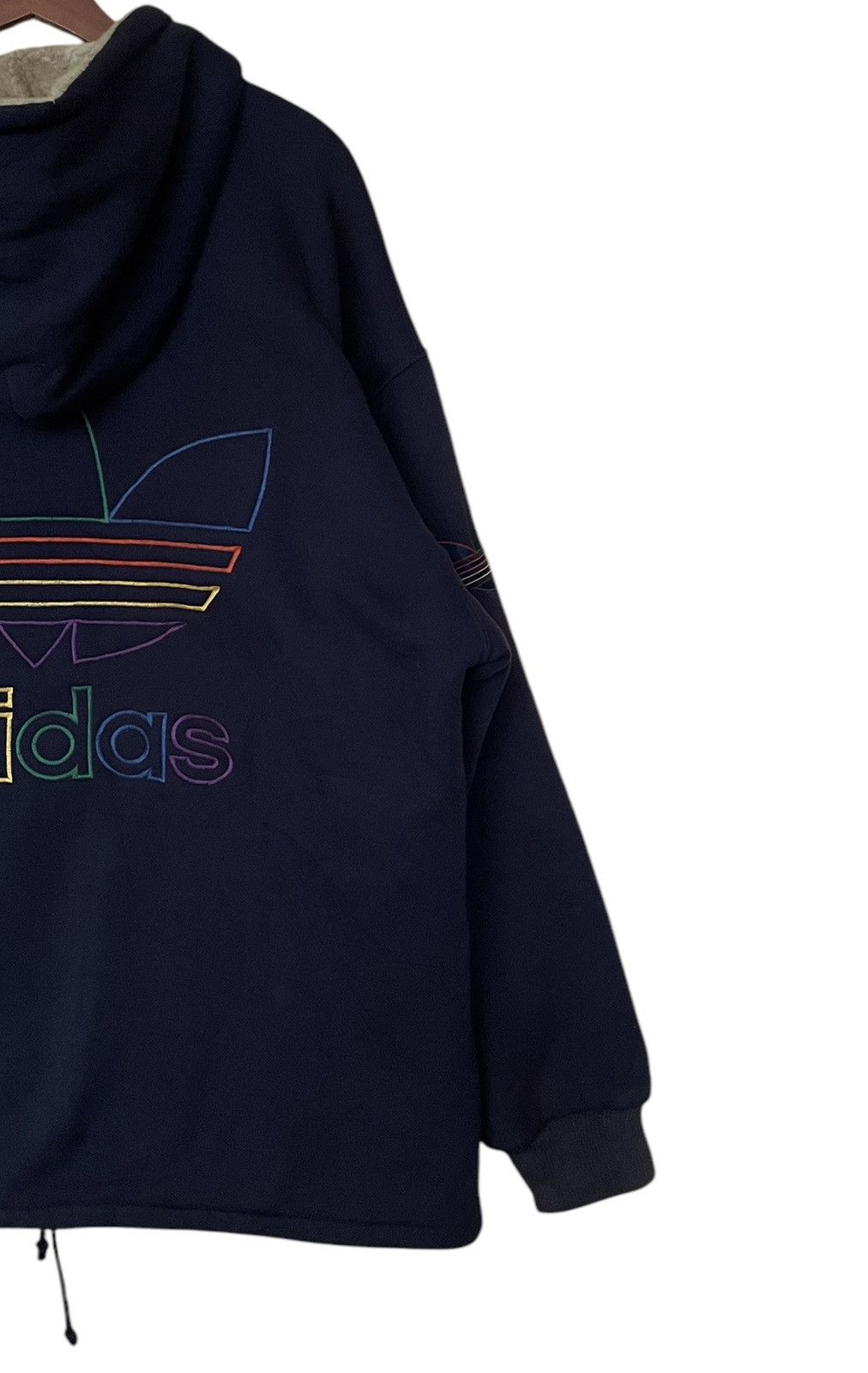 Adidas × Vintage Vintage Brand Adidas Big Logo Fur Hoodie 1990s Size US L / EU 52-54 / 3 - 6 Thumbnail