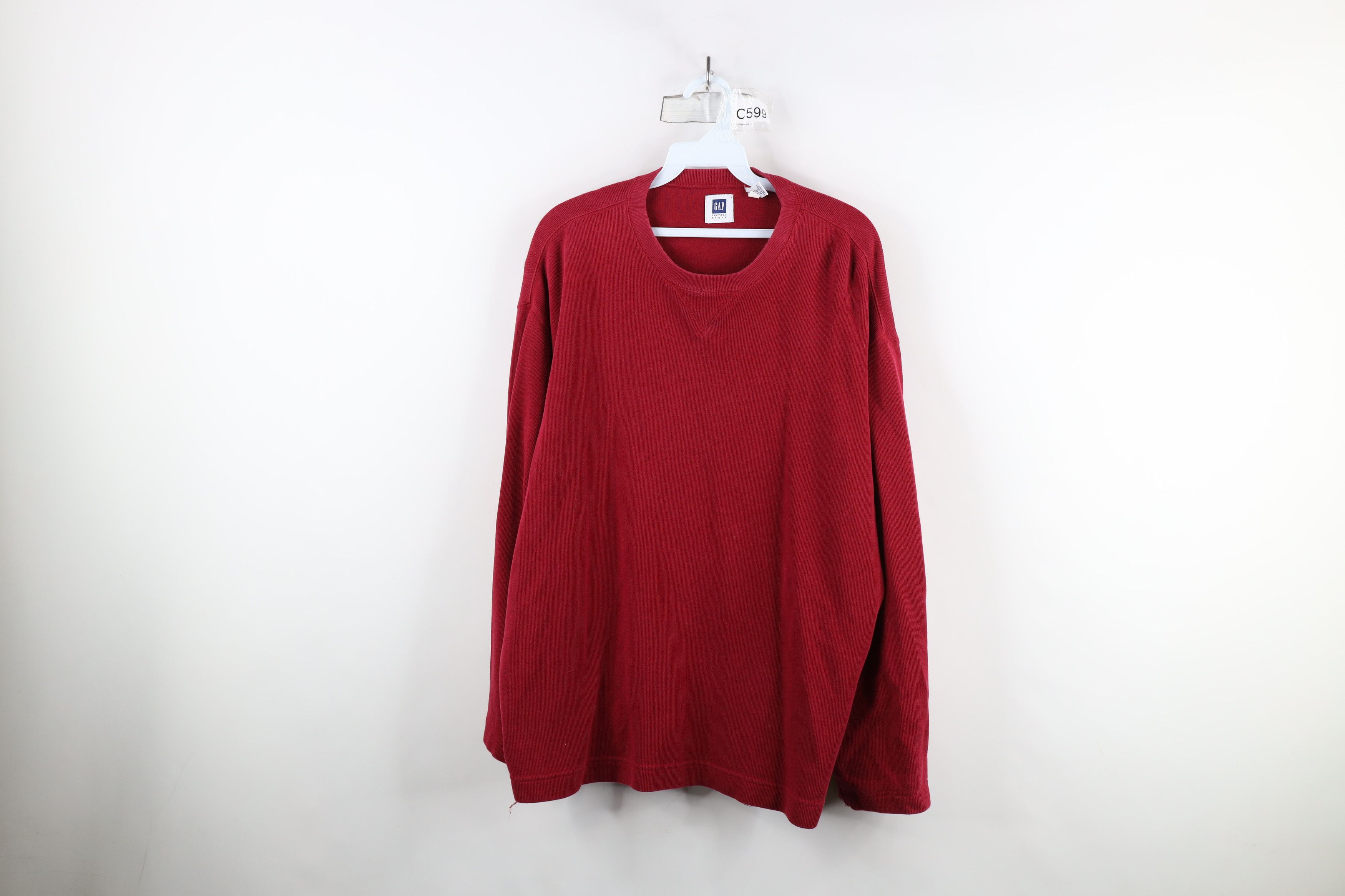 Gap × Vintage Vintage Y2K 2000 Gap Ribbed Knit Long Sleeve T-Shirt Red Size US L / EU 52-54 / 3 - 1 Thumbnail