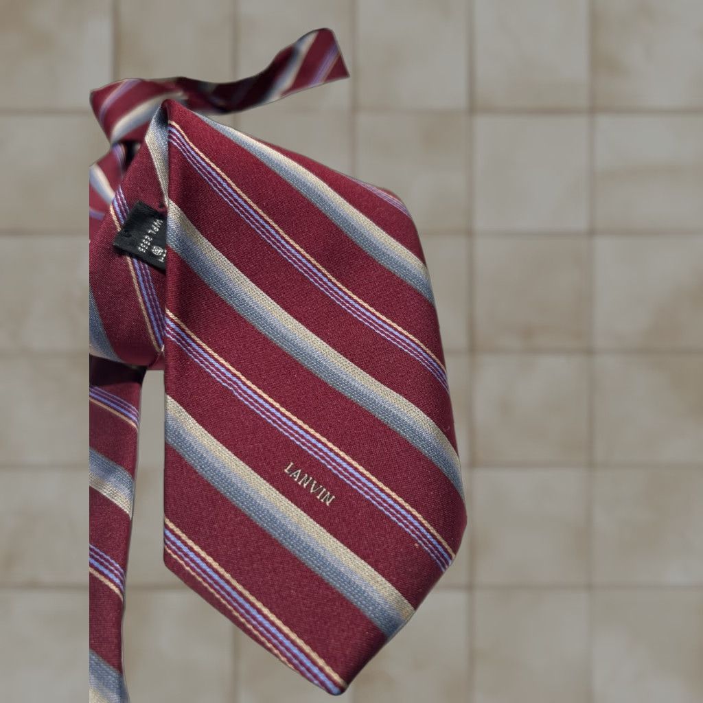 Lanvin VINTAGE Lanvin NECK TIE Men Red Blue Striped 100% Silk Classic 57-60 in 3 1/2 - 3 3/4 in France Mens Size ONE SIZE - 1 Thumbnail