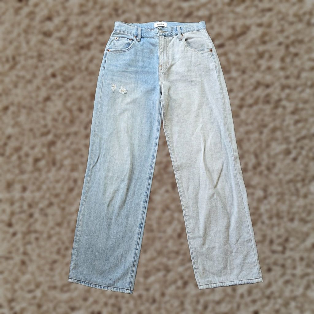 Pistola Pistola Jeans Womens 25 Blue Straight Jeans Distressed Grunge 5-Pocket Denim Wide Leg Colorblocked Regular Car Size 42" / US 20 - 1 Thumbnail
