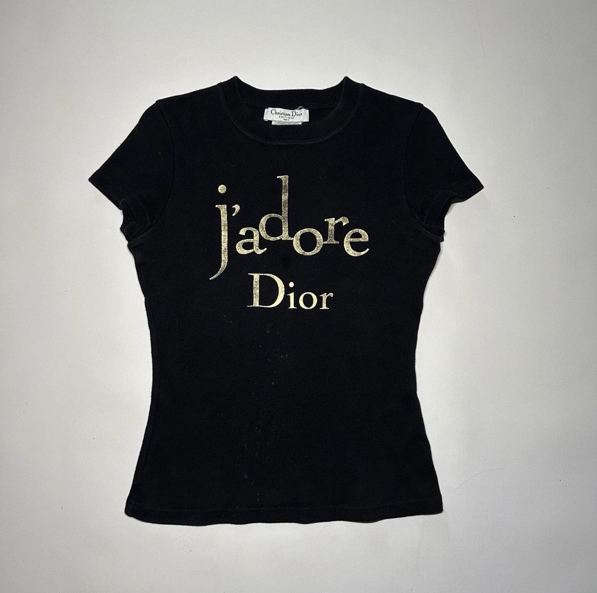 Christian Dior J'ADORE DIOR Tシャツ1947黒 F Treasures of NYC - Dior J'Adore Black Gold Studded T-Shirt