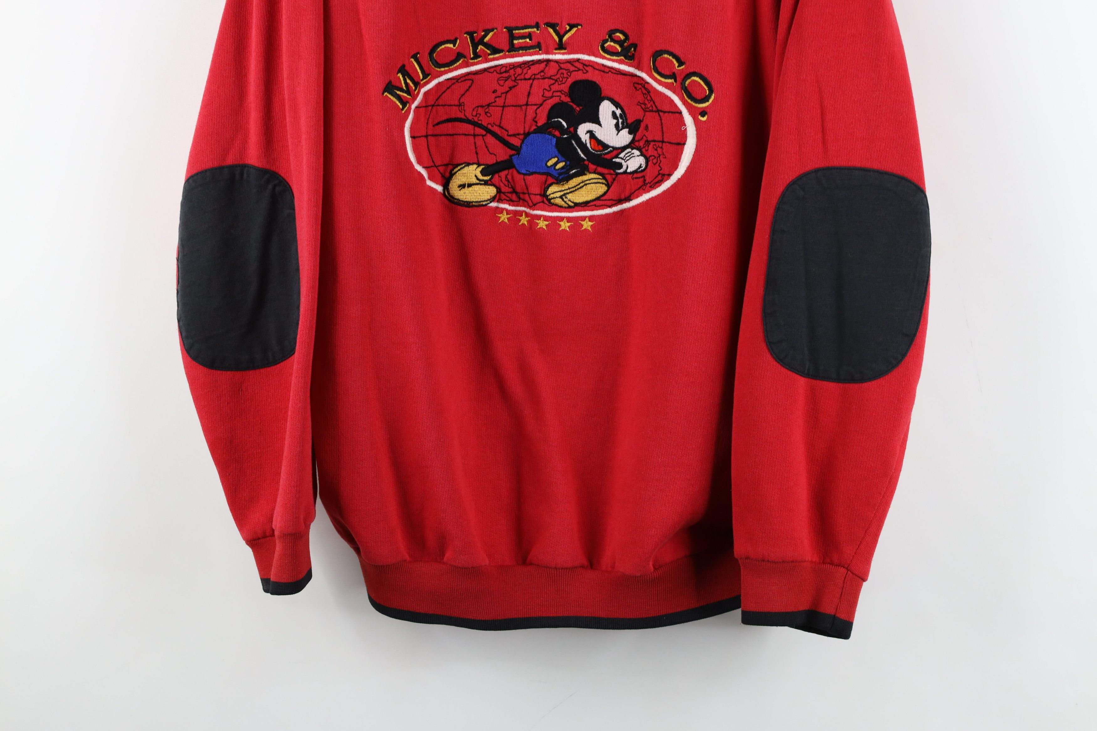 Disney × Vintage Vintage 90s Disney Mickey Mouse Elbow Patch Sweatshirt Red Size M / US 6-8 / IT 42-44 - 3 Thumbnail