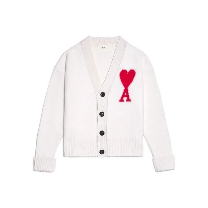 Ami Paris Logo Knit V-Neck Cardigan Sweater -2507