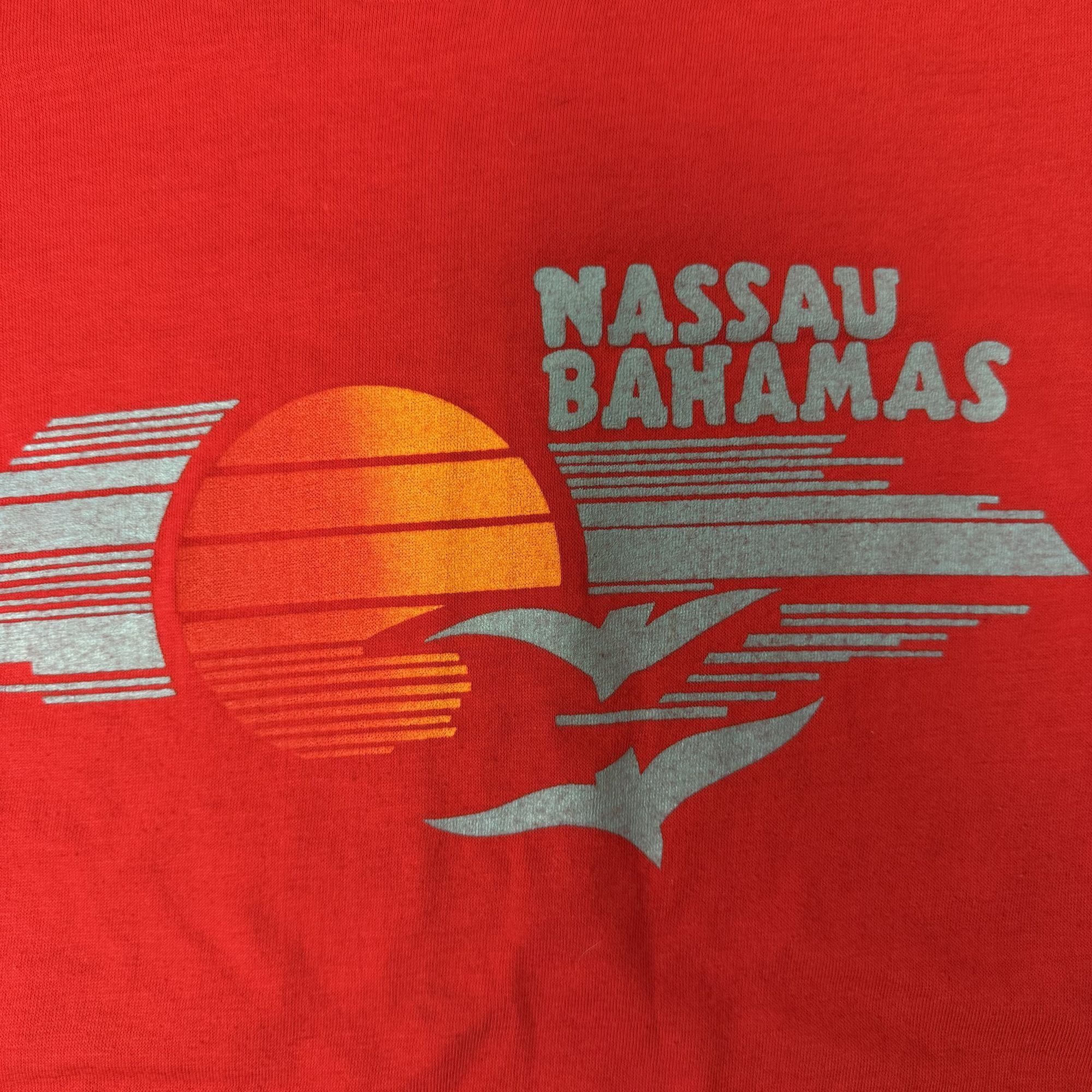 Hanes 80's Red NASSAU BAHAMAS 50/50 Tropical Island SUNSET T Shirt Size US S / EU 44-46 / 1 - 1 Thumbnail