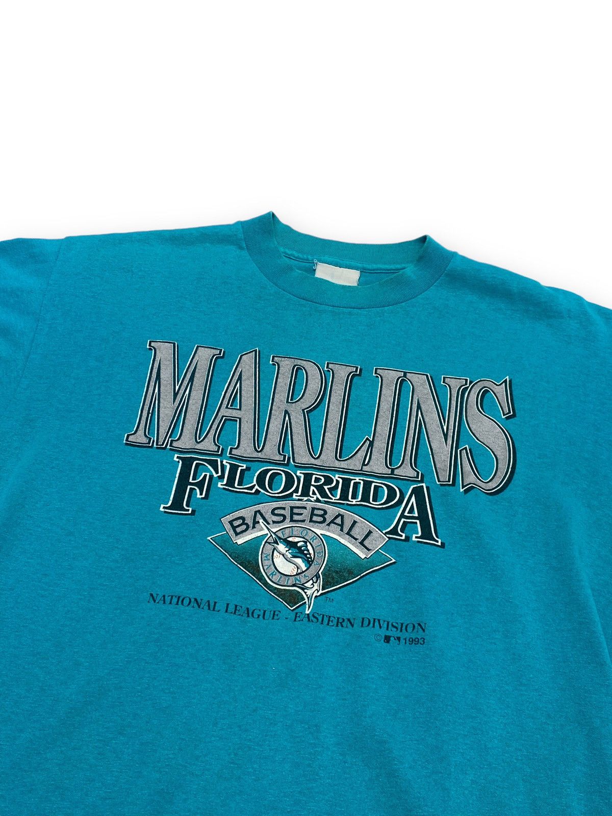 MLB 1993 Vintage MARLINS Florida MLB Big Logo Tee Single Stitch Size US L / EU 52-54 / 3 - 2 Thumbnail