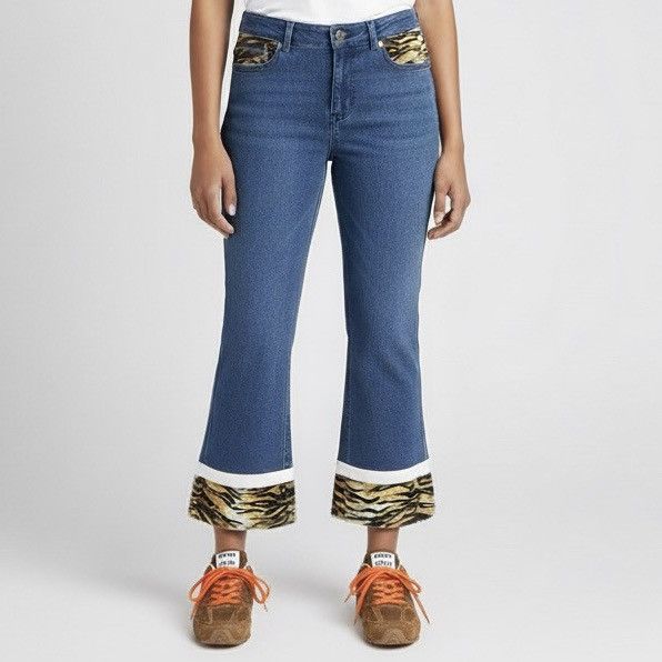 Guess Y2K Guess Bootcut Cropped Jeans w/ Faux Fur Trim - 28" Size 28" / US 6 / IT 42 - 1 Thumbnail