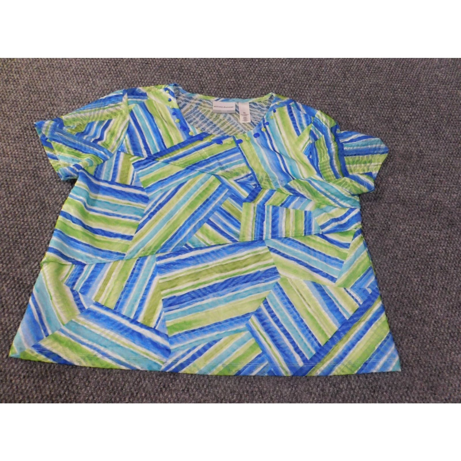 Vintage Alfred Dunner Top Geometric Beads Green Blue Womens Petite XL Polyester Size XL / US 12-14 / IT 48-50 - 3 Thumbnail