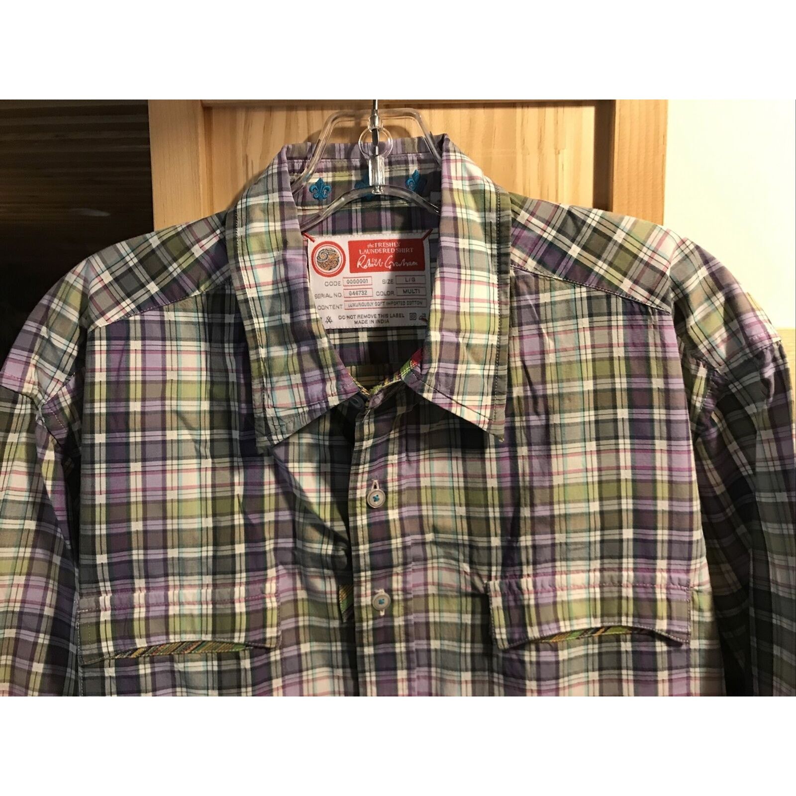 Robert Graham Robert Graham Men’s Large Green Purple Plaid LS Cotton Shirt Size US L / EU 52-54 / 3 - 7 Thumbnail