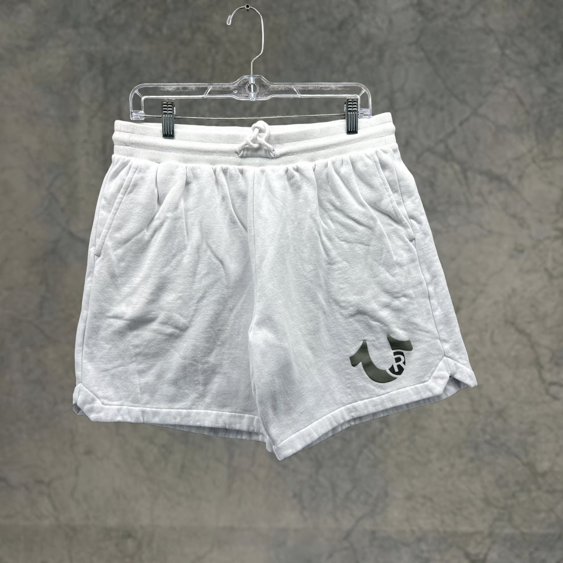 True Religion True Religion Shorts Mens M White Fleece Sweat Elastic Waist Pockets Logo 7 Inseam Casual Summer Mens Size US 31 - 1 Thumbnail
