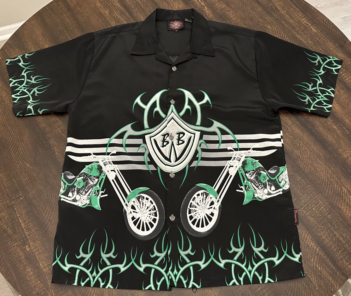 Dragonfly VTG Dragonfly Biker Bowling Mens Metal Button Up Shirt-Large Size US L / EU 52-54 / 3 - 1 Thumbnail