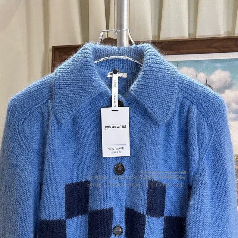 Miu Miu Miu Miu 36 Blue plaid knit cardigan coat Size S / US 4 / IT 40 - 2 Thumbnail