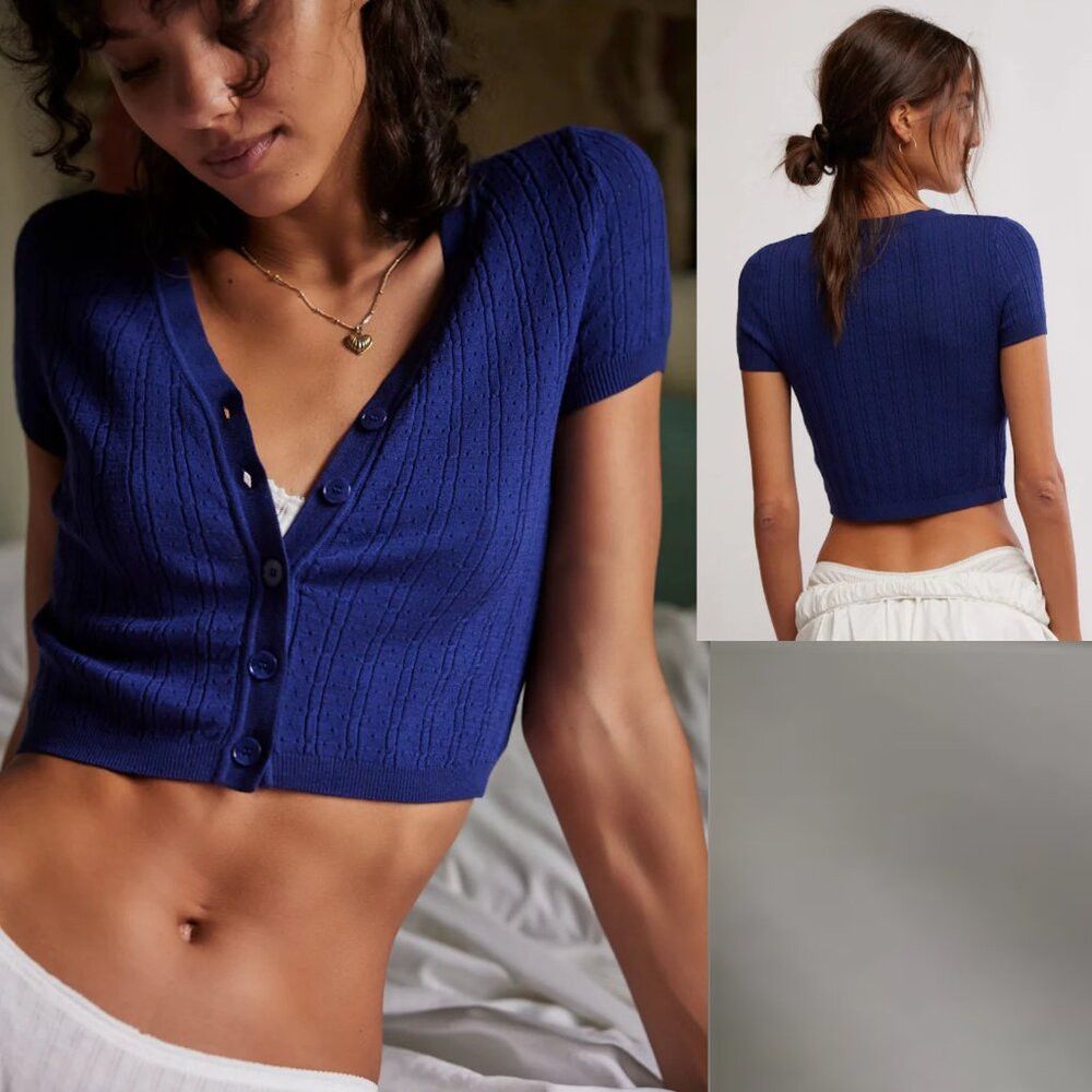 Free People New Free People Cassie Cardi Front Button Green Top Size S Size S / US 4 / IT 40 - 8 Thumbnail