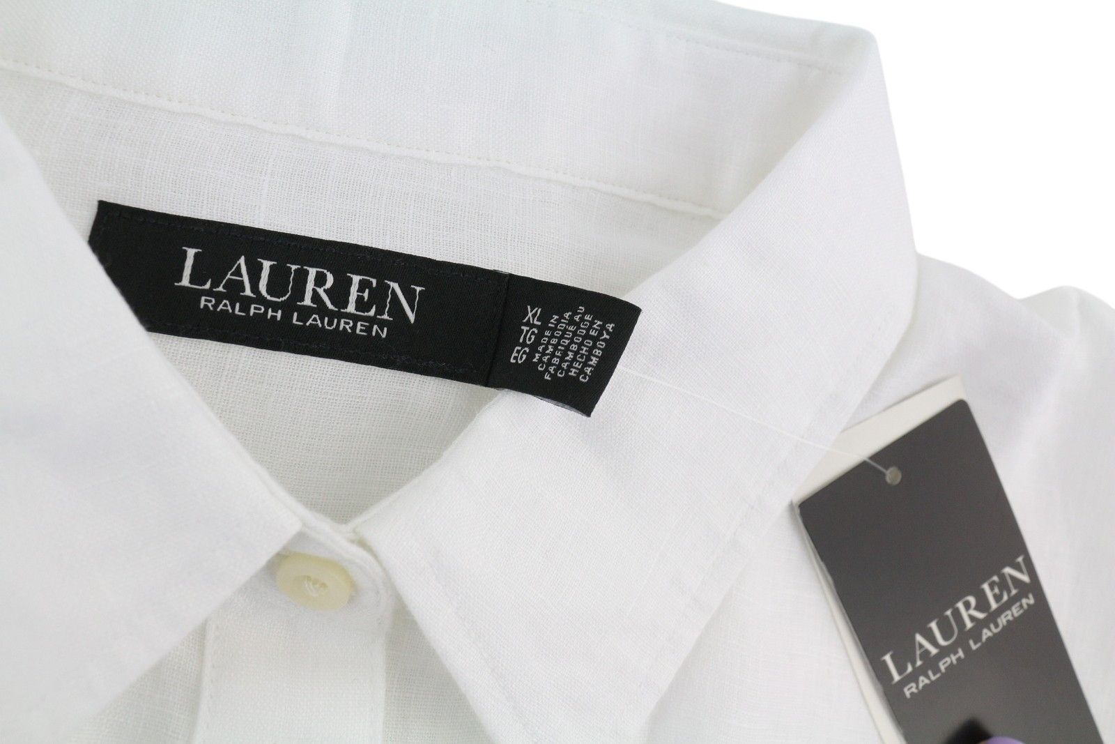 Lauren Ralph Lauren XL White Linen Buttoned Spread Shirt 84694 Size XL / US 12-14 / IT 48-50 - 10 Thumbnail
