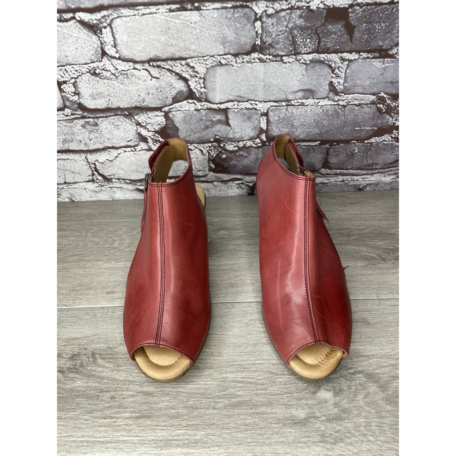 Other Earth Kristy Zip Up Peep Toe Red Leather Slingback Booties S Size US 8.5 / IT 38.5 - 1 Thumbnail