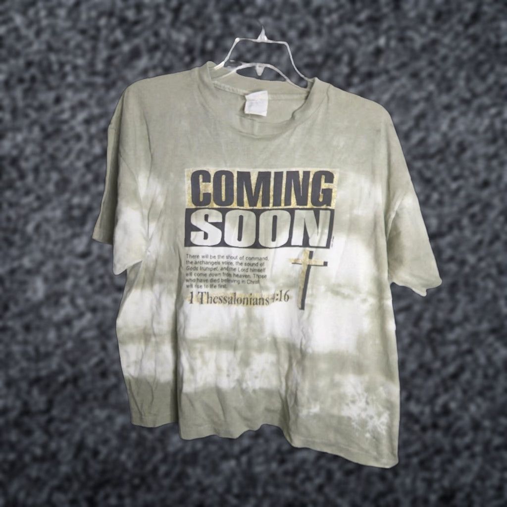 VINTAGE Hang Ten? No actual: VTG 90s Mens XL Rapture Jesus Coming Soon Religion God T Shirt Thessalonians